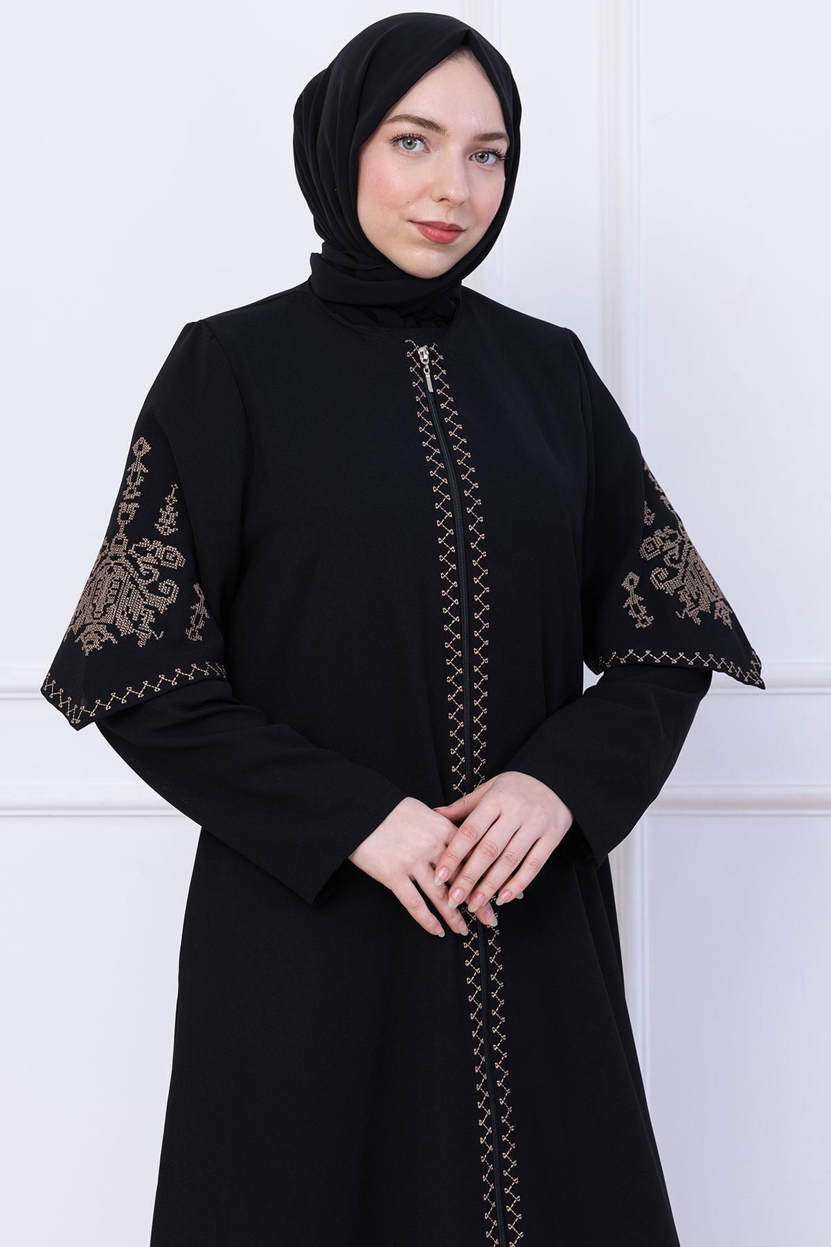 hafsamina Nakış Detaylı Ferace Siyah HM2733