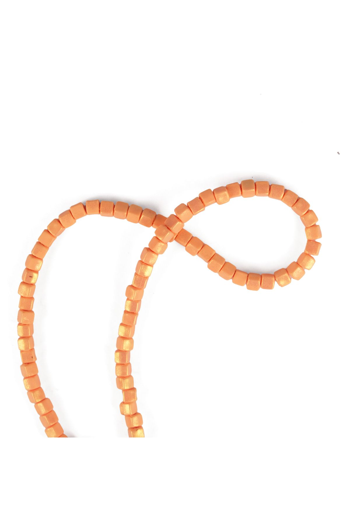 Prestij Boncuk 5 mm Küp Model Fimo Turuncu Renk Üzeri Sedefli Simli Turuncu Fimo Boncuk Dizisi Polimer Kil 40 CM