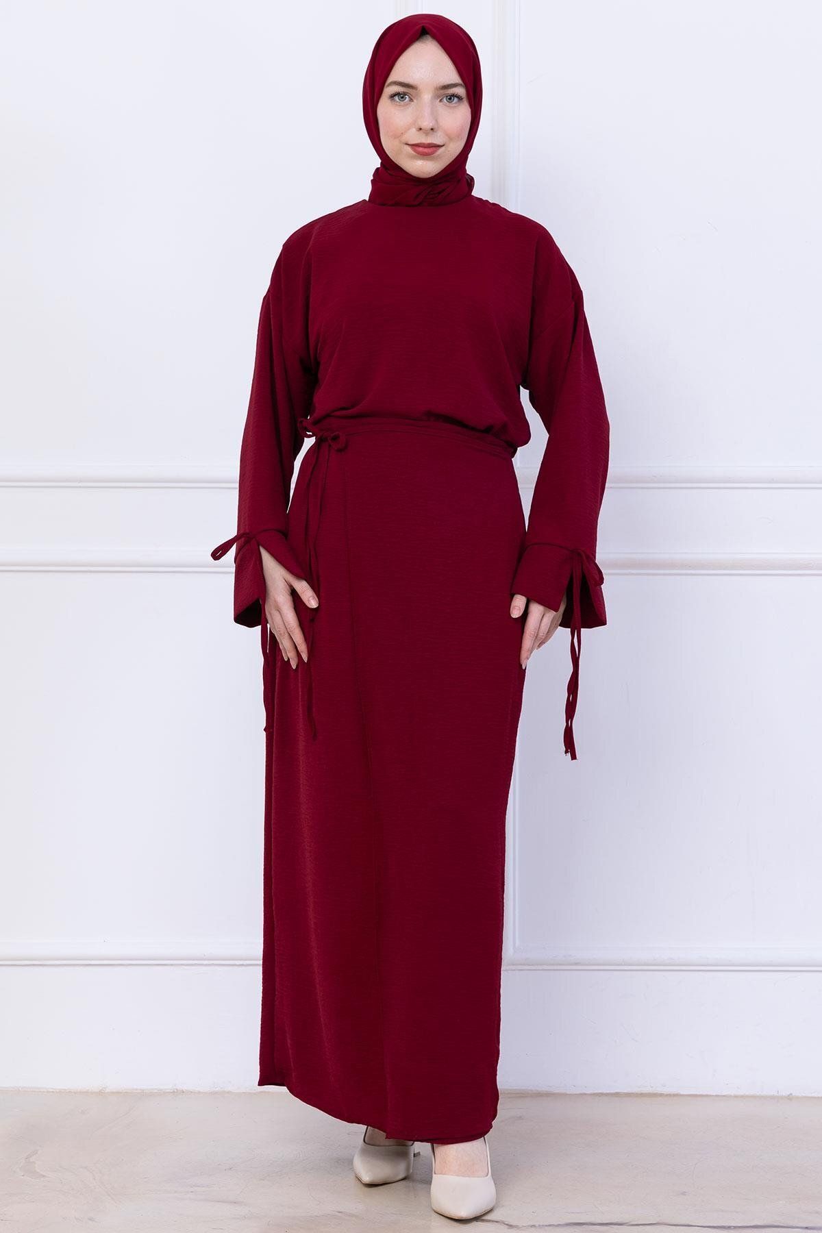 hafsamina Yandan Bağlamalı Ayrobin Etekli Takım Bordo HM2738