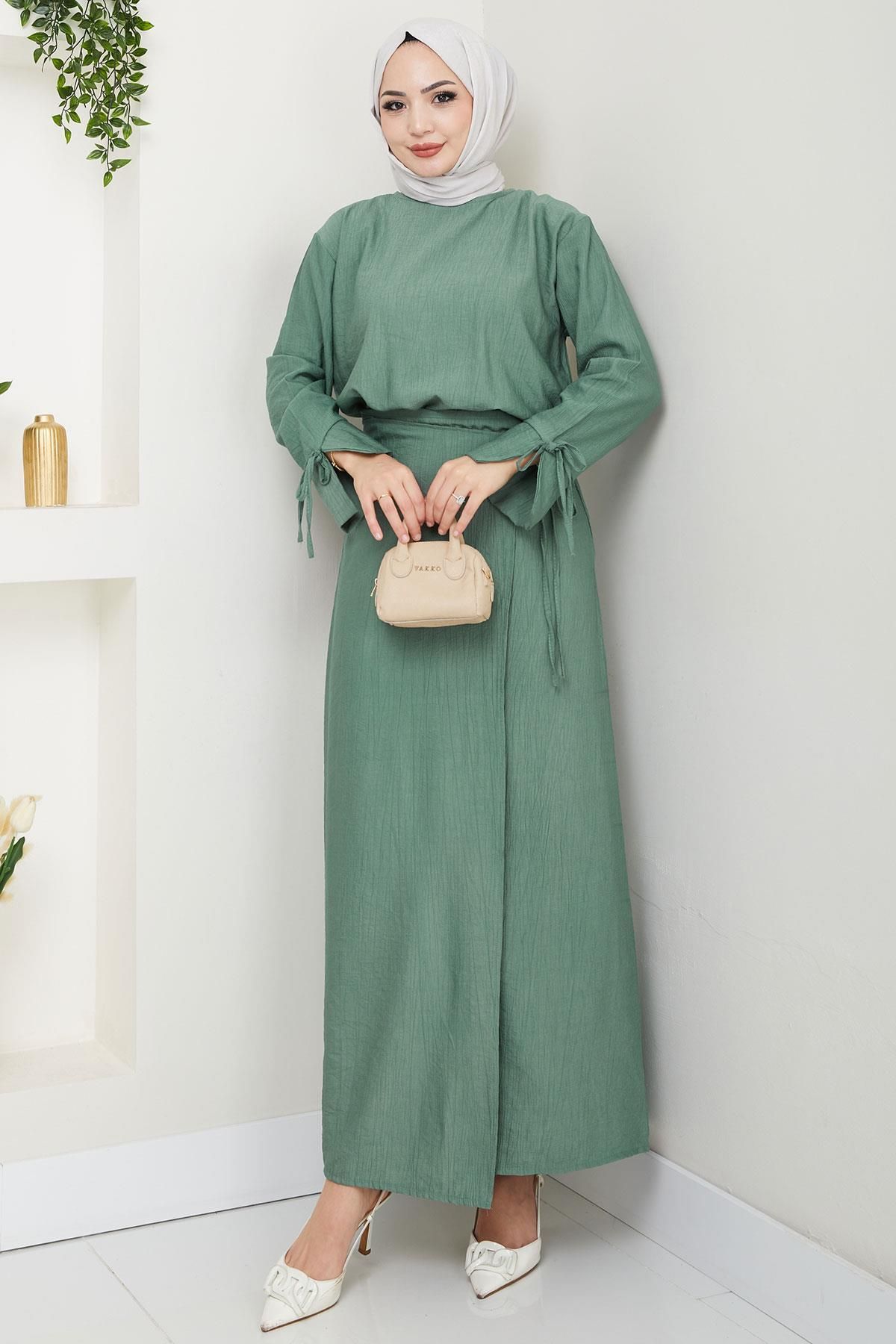 hafsamina Bağcık Detaylı Etekli Takım Mint HM2724