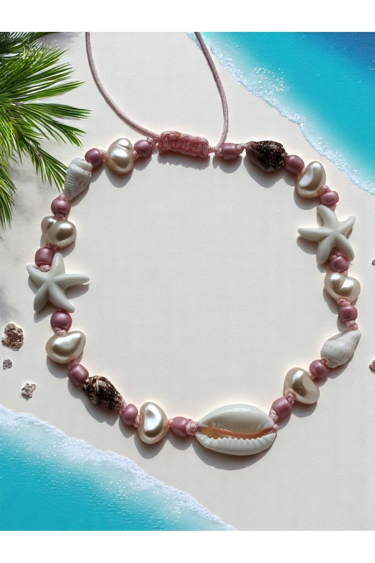 Amabel Jewelerys Midye Kabuğu, İnci ve Deniz Yıldızı Detaylı Pembe Kadın Halhal