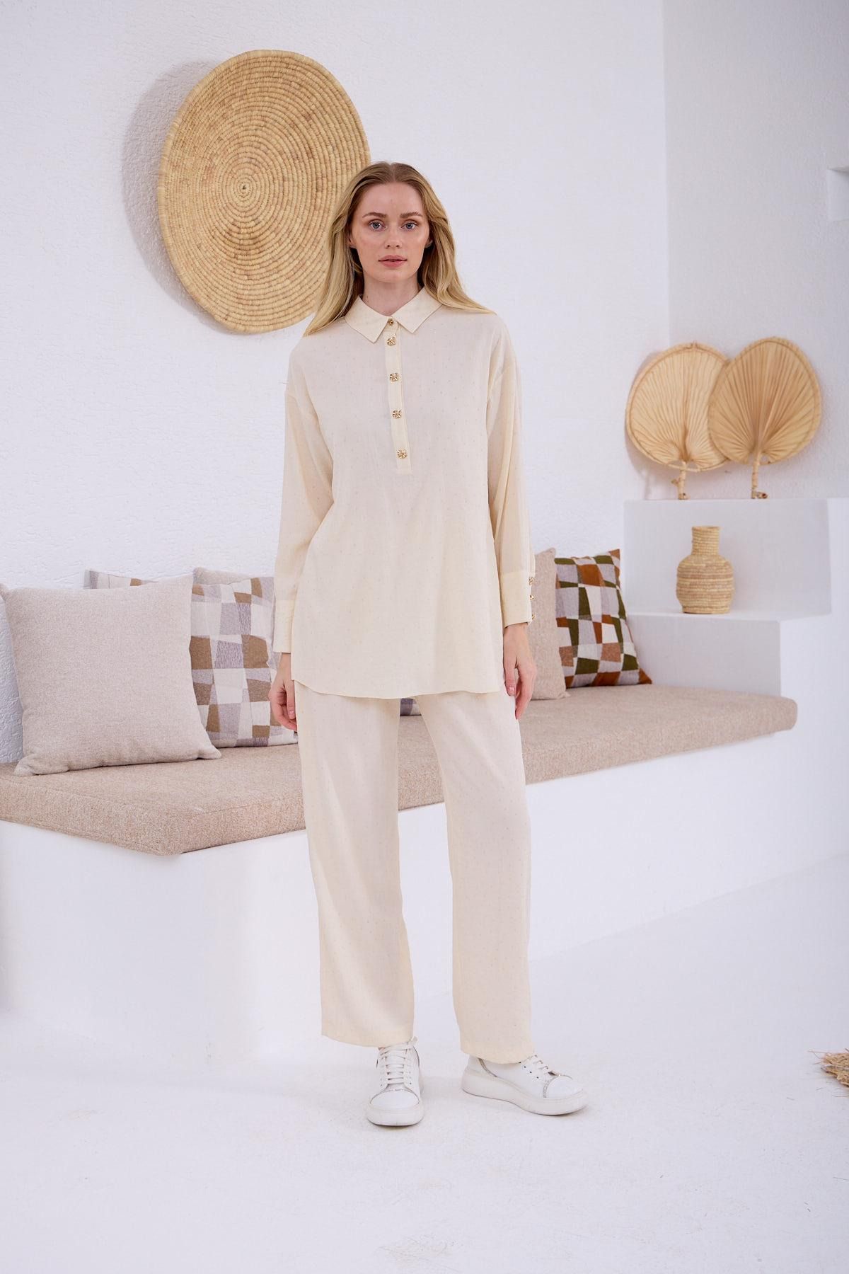 Moodbasic Marwa by moodbasic ŞEFFAF TAŞLI CUPRA KETEN TAKIM