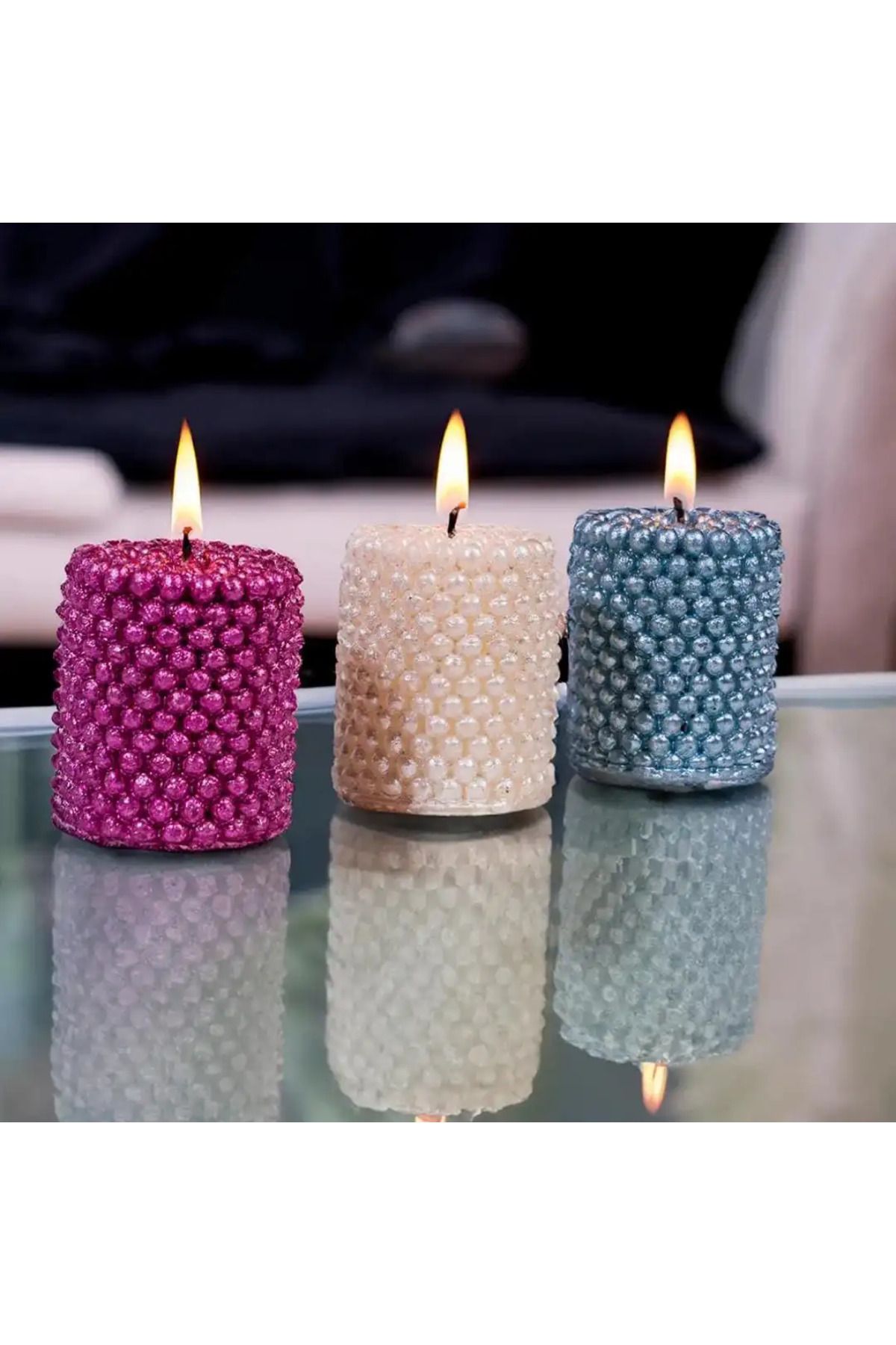 Shop58 Hediye Çantam El Yapımı Dekoratif Silindir Mumluk 3 Lü Set