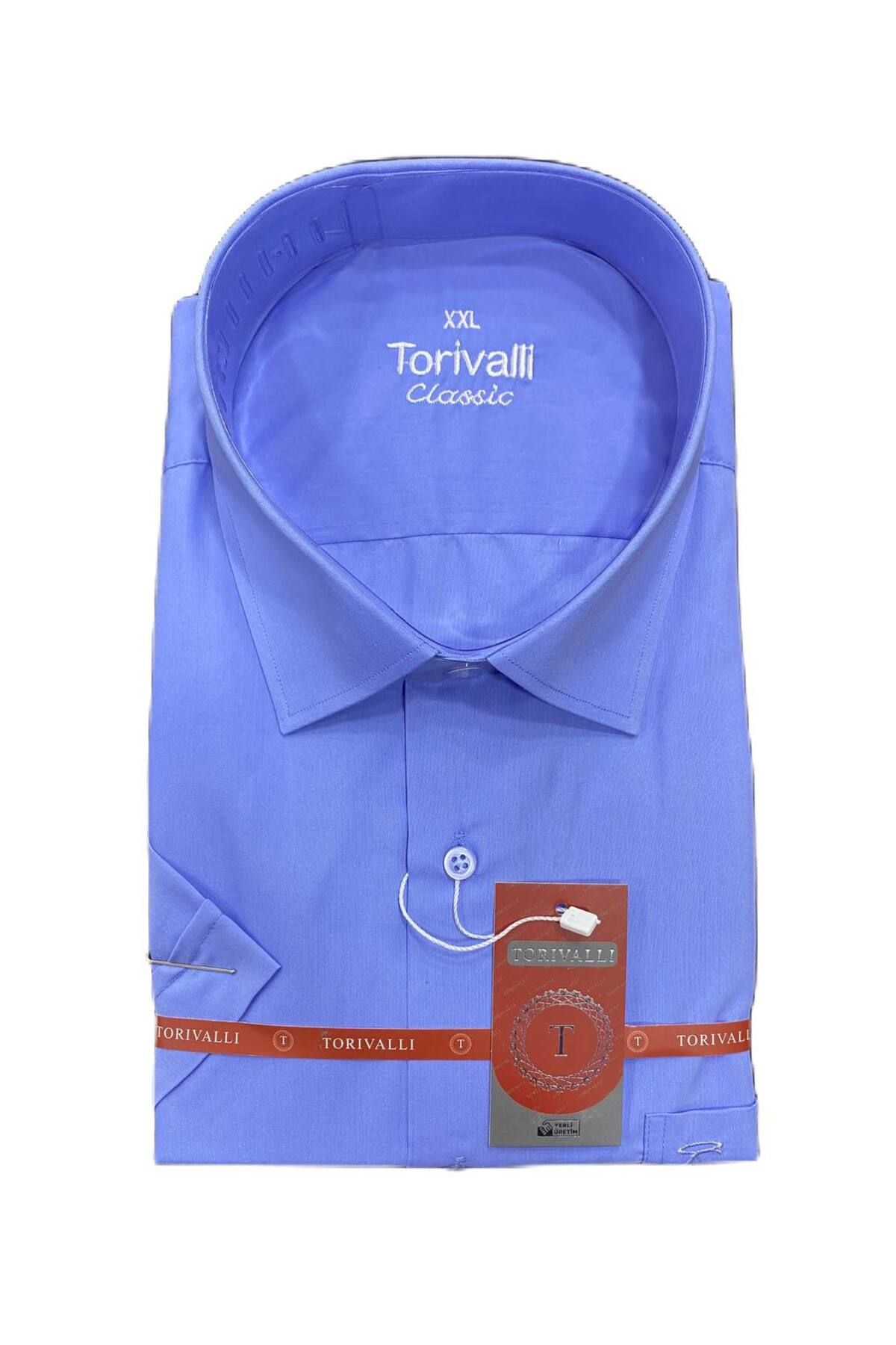 Torivalli Collection Büyük Beden Kısa Kollu Klasik Kesim Kolay Ütülenebilir Mevsimlik Düz Renk Erkek Gömlek