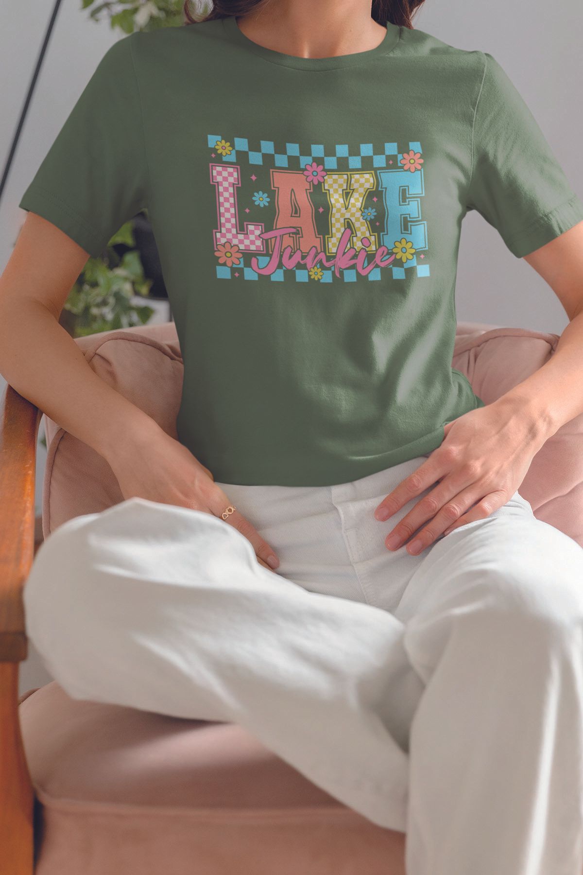 qoeuyl boutique Lake Junkie Baskılıyaz Temalı Unisex Regular Fit Pamuklu Yeşil Tişört