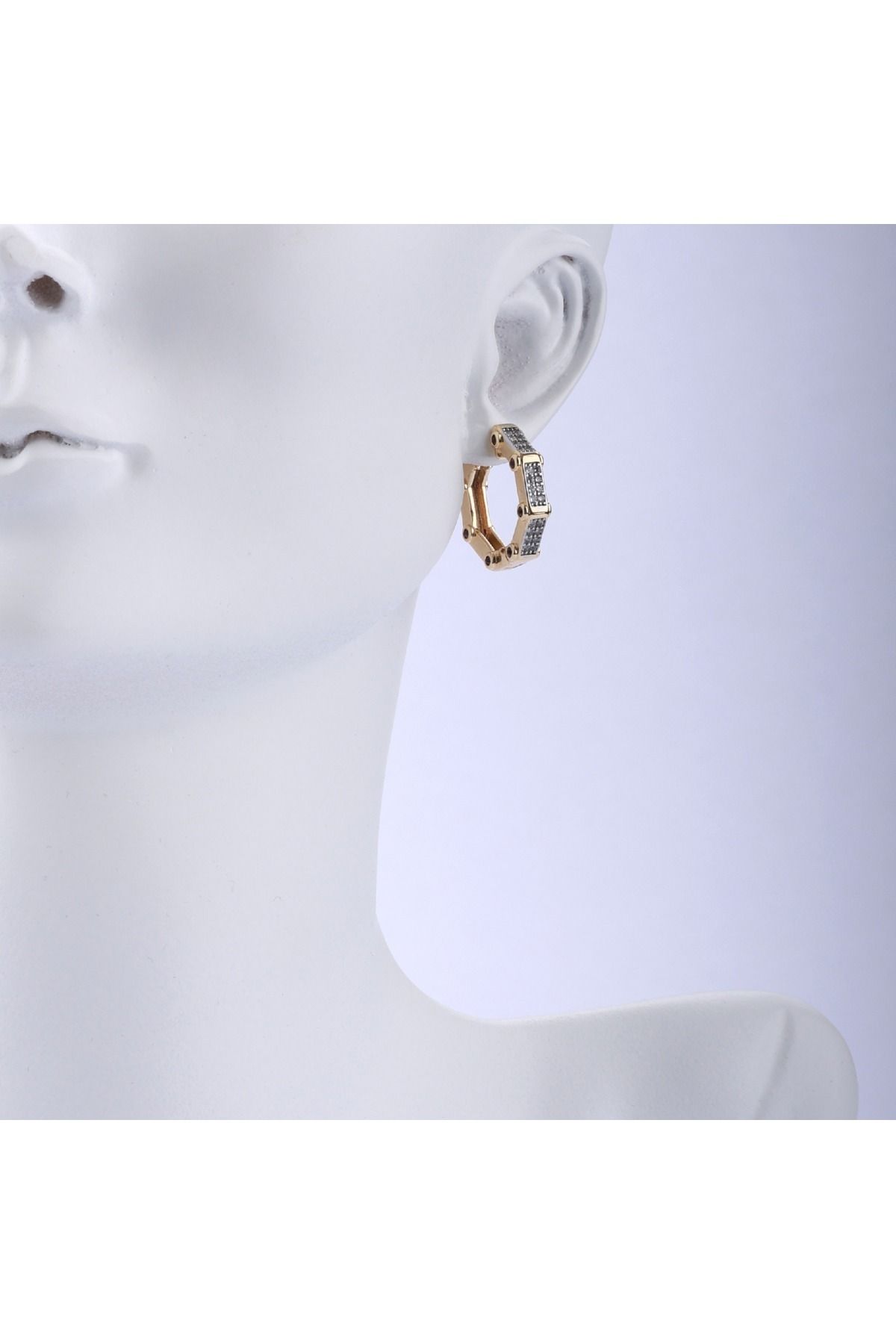 MÜK Gold Renk Çelik Bordo Taşlı Halka Kadın Küpe
