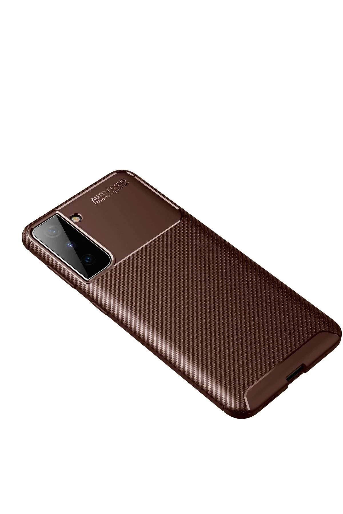 NewFace Samsung Galaxy S21 Plus Kılıf Auto Focus Karbon Kapak - Kahverengi SVLRS