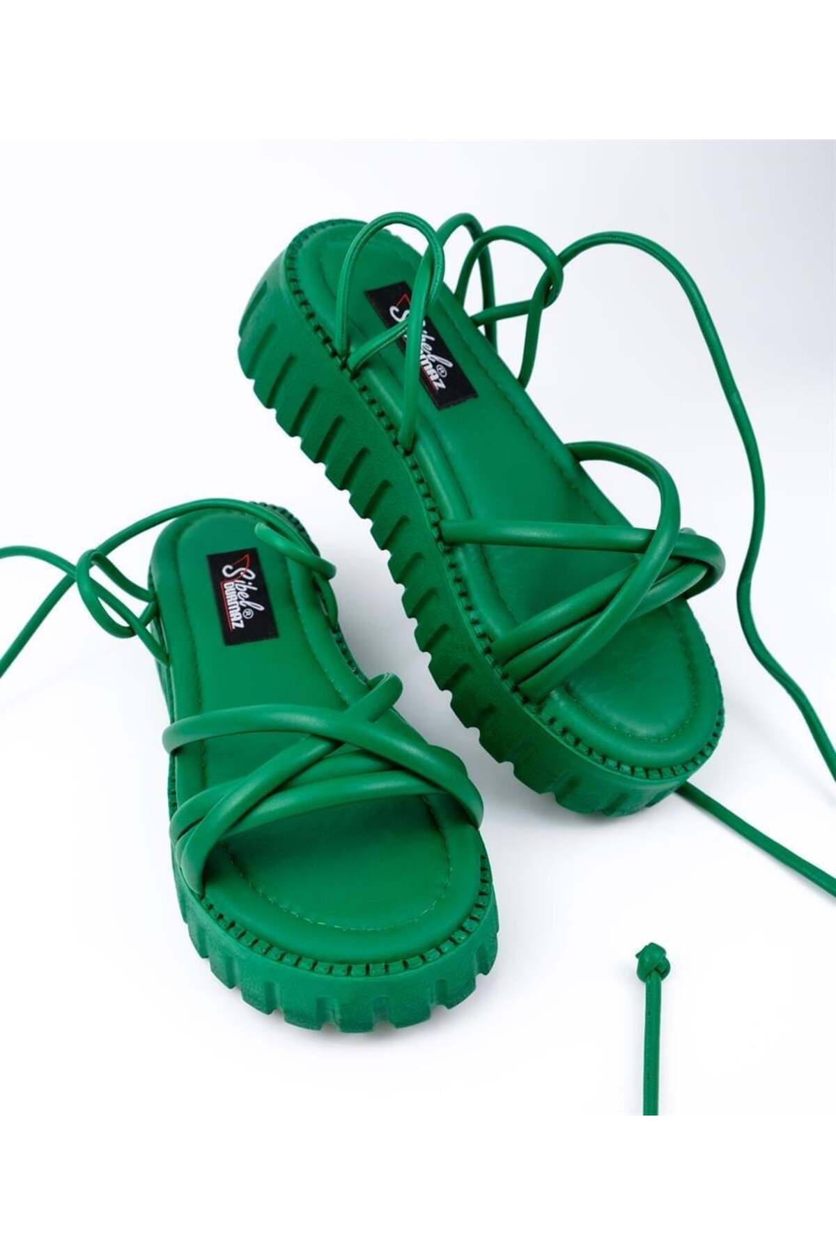 Sibel Shoes Torino Yeşil Bağcıklı Sandalet