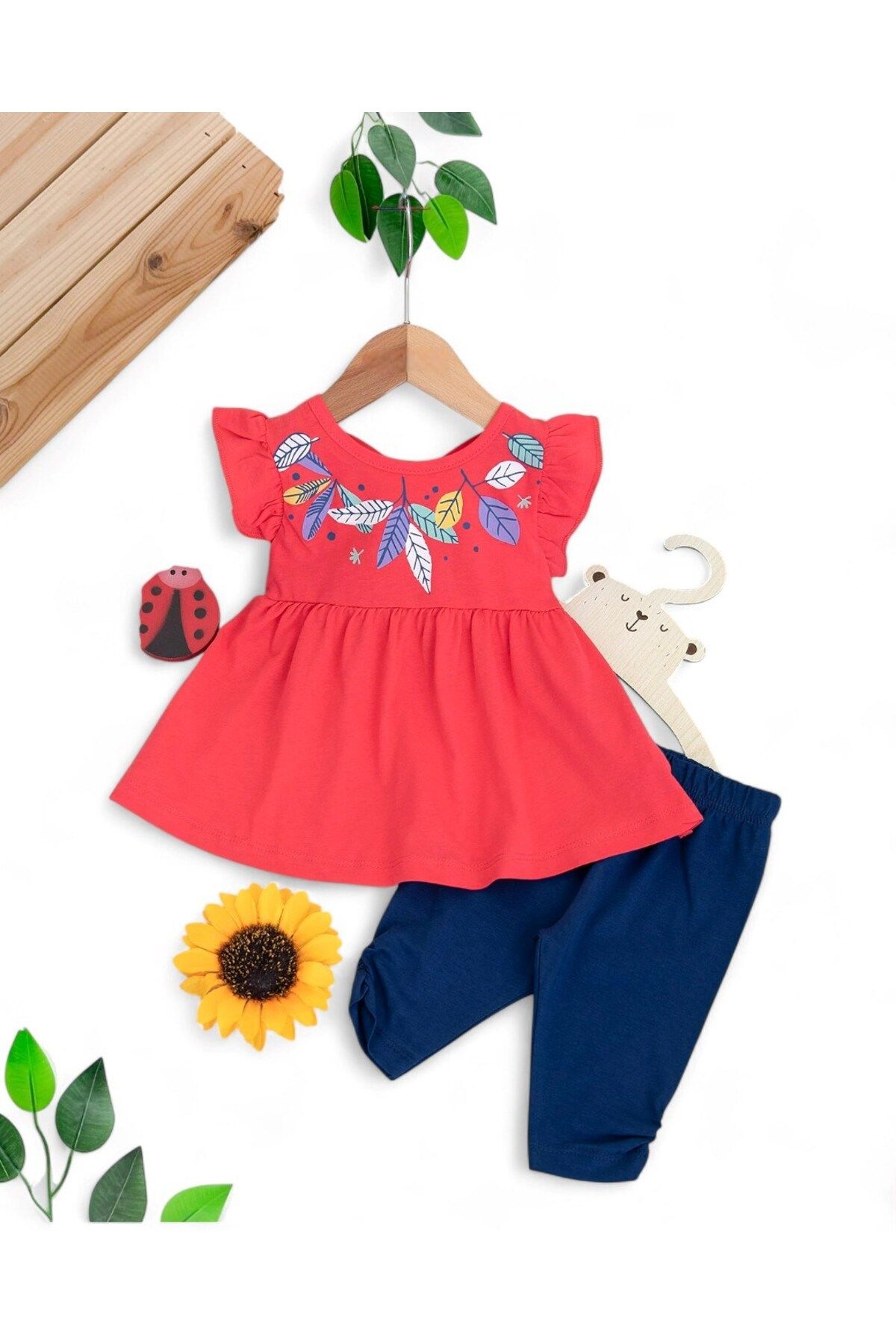 VOY KİDS KIZ BEBEK ÇİÇEK BASKILI SIRTI AÇIK YAZLIK 6-9-12-18-24 AY ALT ÜST TAKIM