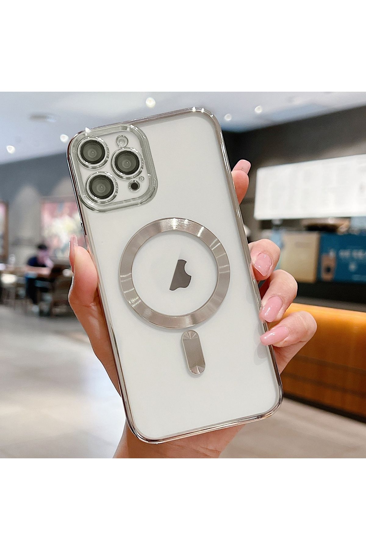 PSGT Apple Iphone 14 Pro Max Kılıf Magsafe Kamera Lensli Korumalı Şeffaf Silikon Kapak