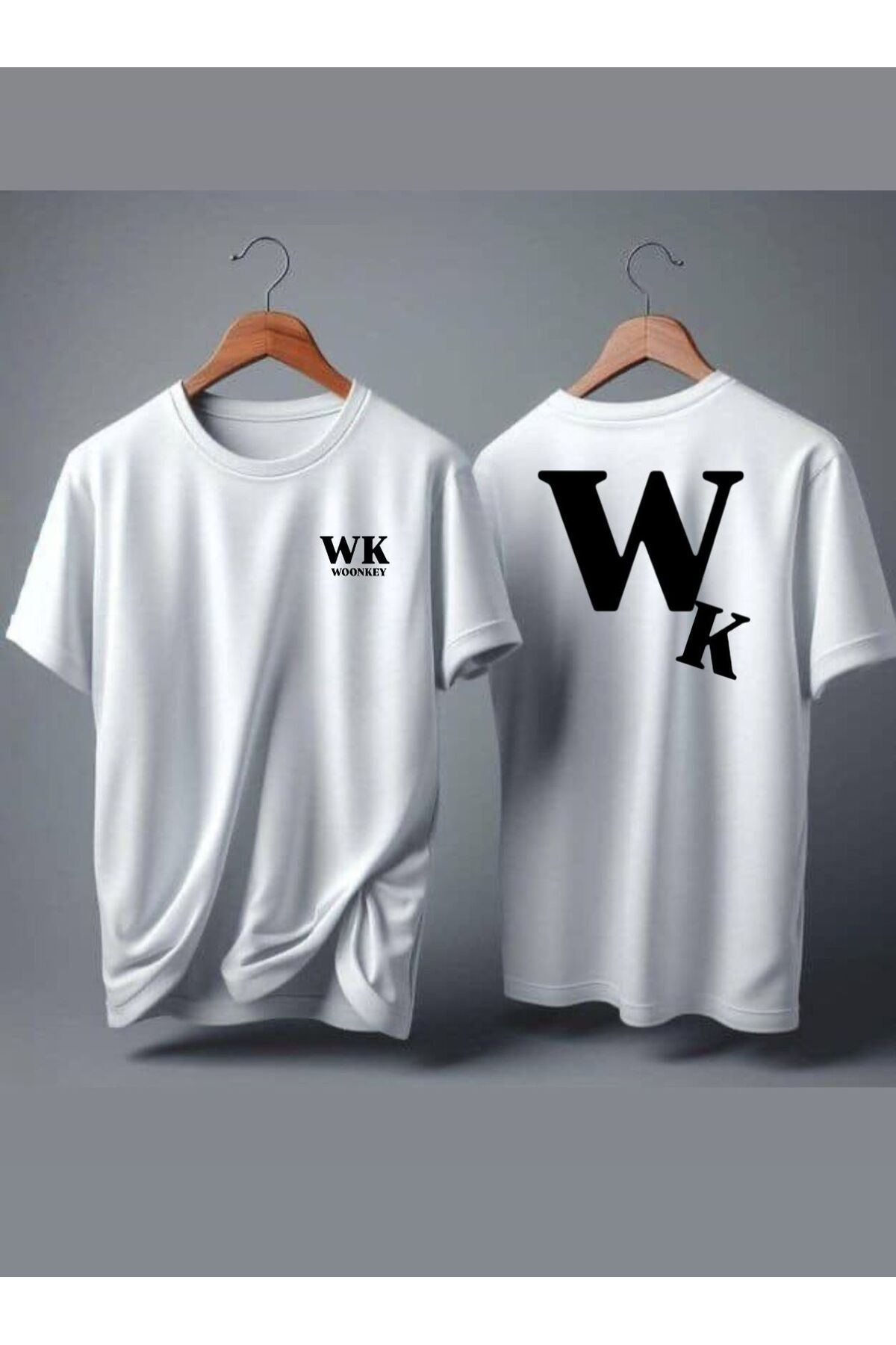 woonkey UNISEX OVERSİZE WK ÖN VE SIRT BASKILI BİSİKLET YAKA TİŞÖRT RAHAT KALIP YENİ SEZON