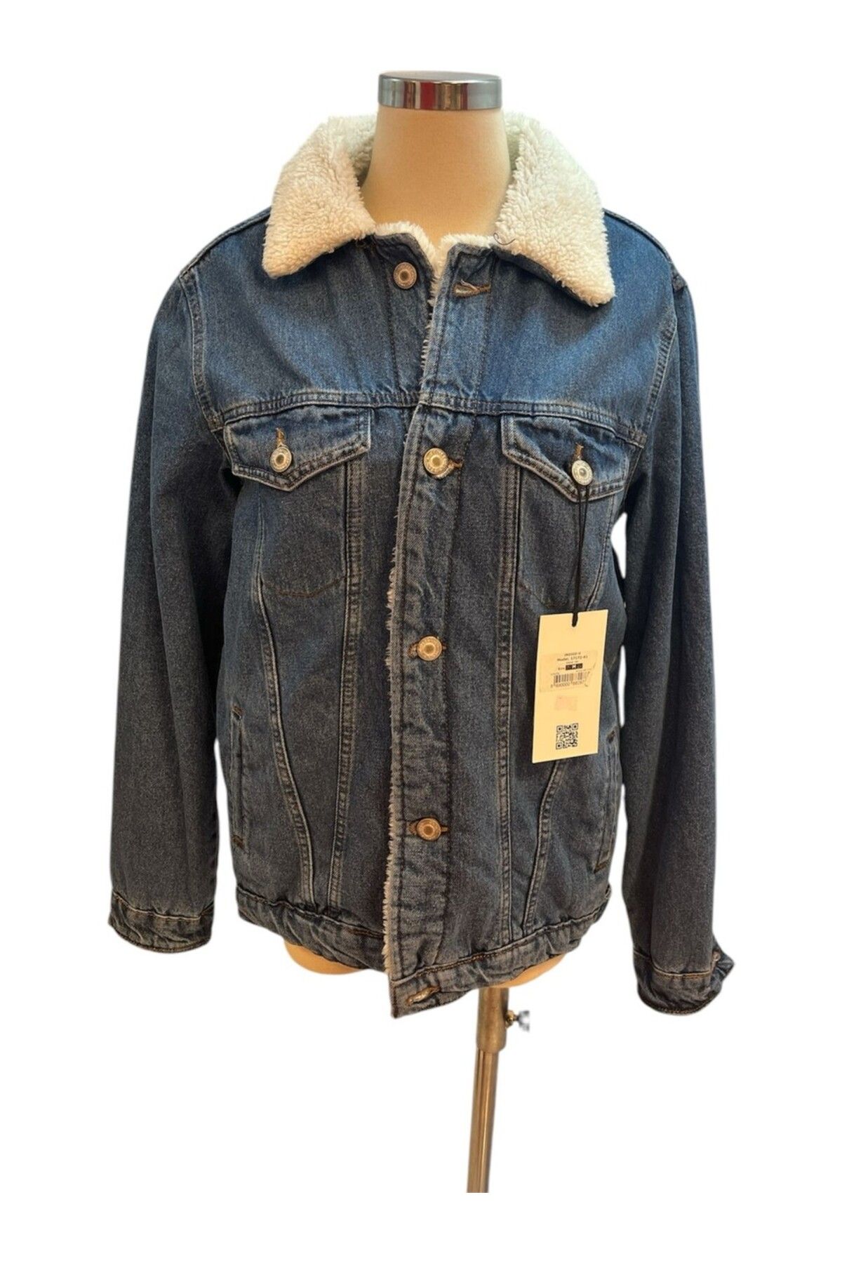 indigo giyim Indigo-G Denim Model 16299 Mavi Kürklü Erkek Kot Ceket