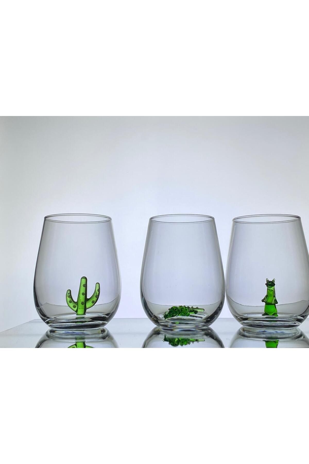 Handmade 6 lı Timsah, Kaktüs , Sincap Figürler ve Yeşil Renk Su bardağı
