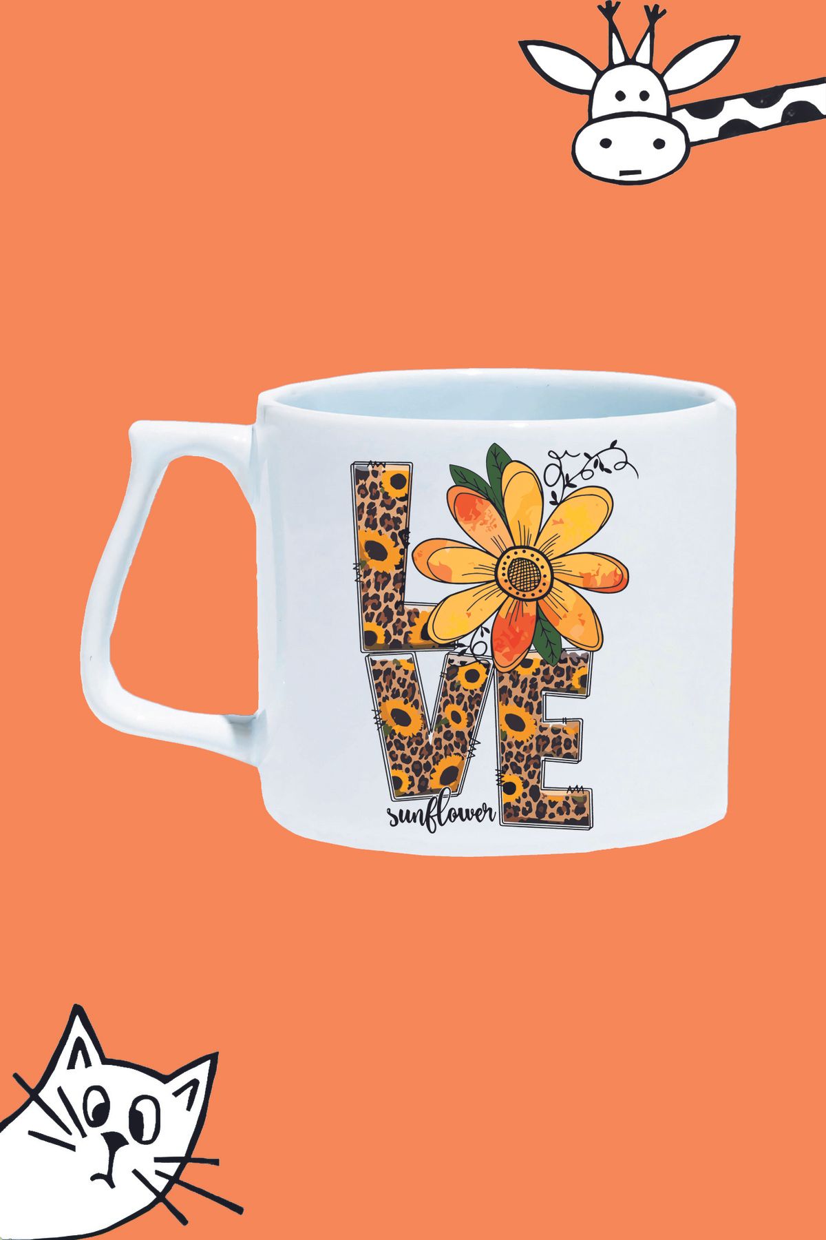Olympus plus SUNFLOWER AYÇİÇEĞİ LOVE TASARIM BASKILI LÜKS KUPA BARDAK