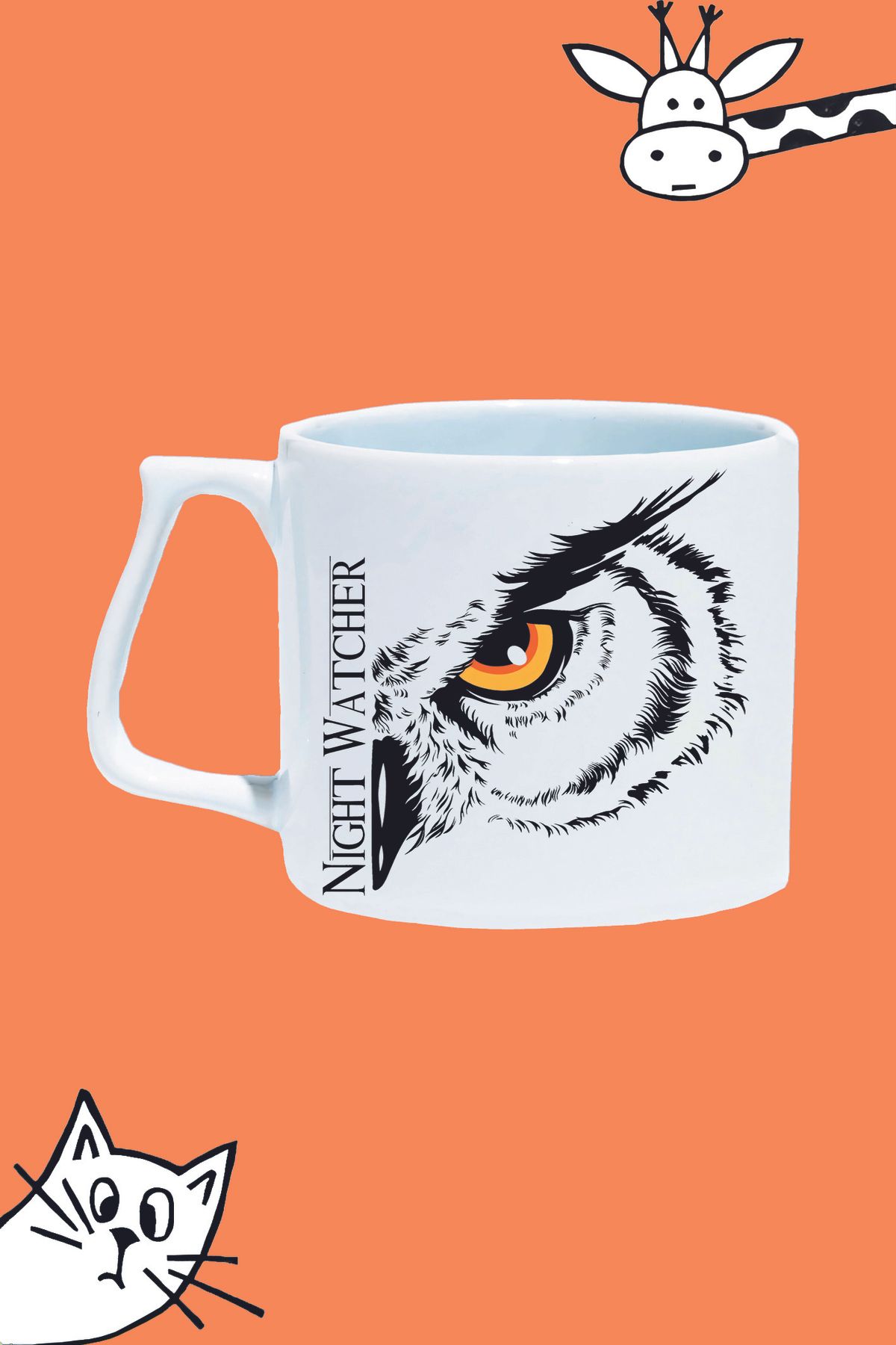 Olympus plus NIGHT WATCHER OWL GECE BEKÇİSİ BAYKUŞ TASARIM BASKILI LÜKS KUPA BARDAK