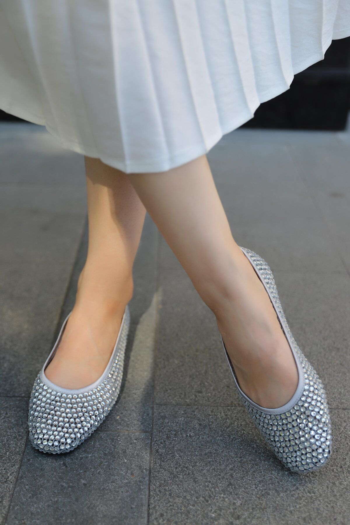 Sibel Shoes Samuel Gümüş Kristal Taş Detaylı Babet