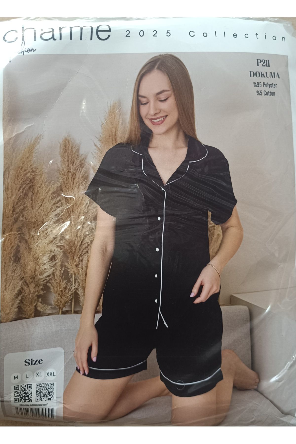 CHARME dokuma kumaş düğmeli kısa kol şortlu takım
