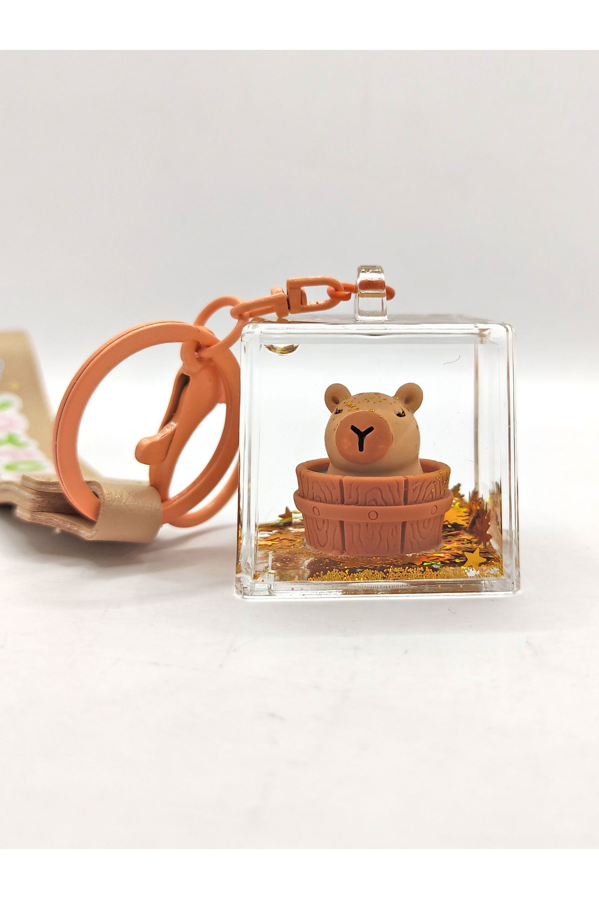 Limmy-Capybara Keychain Capybara Water Sequin Cube Keychain -Wooden Pool 3