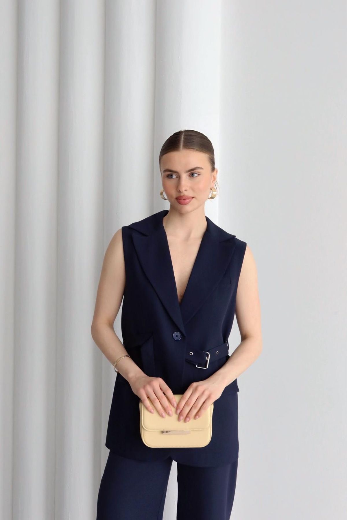 Ekim Store Kuşgözü Kemerli Blazer Yelek Ceket