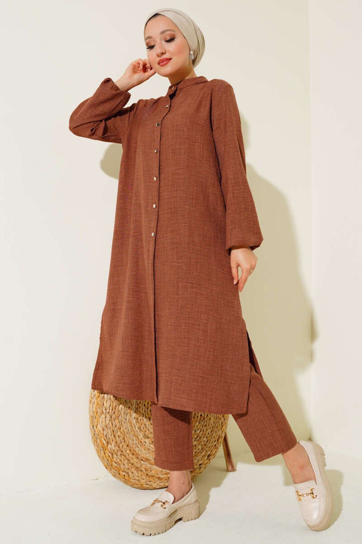 Lucia Fashion Yırtmaç Detaylı Tunik Pantolon İkili Takım