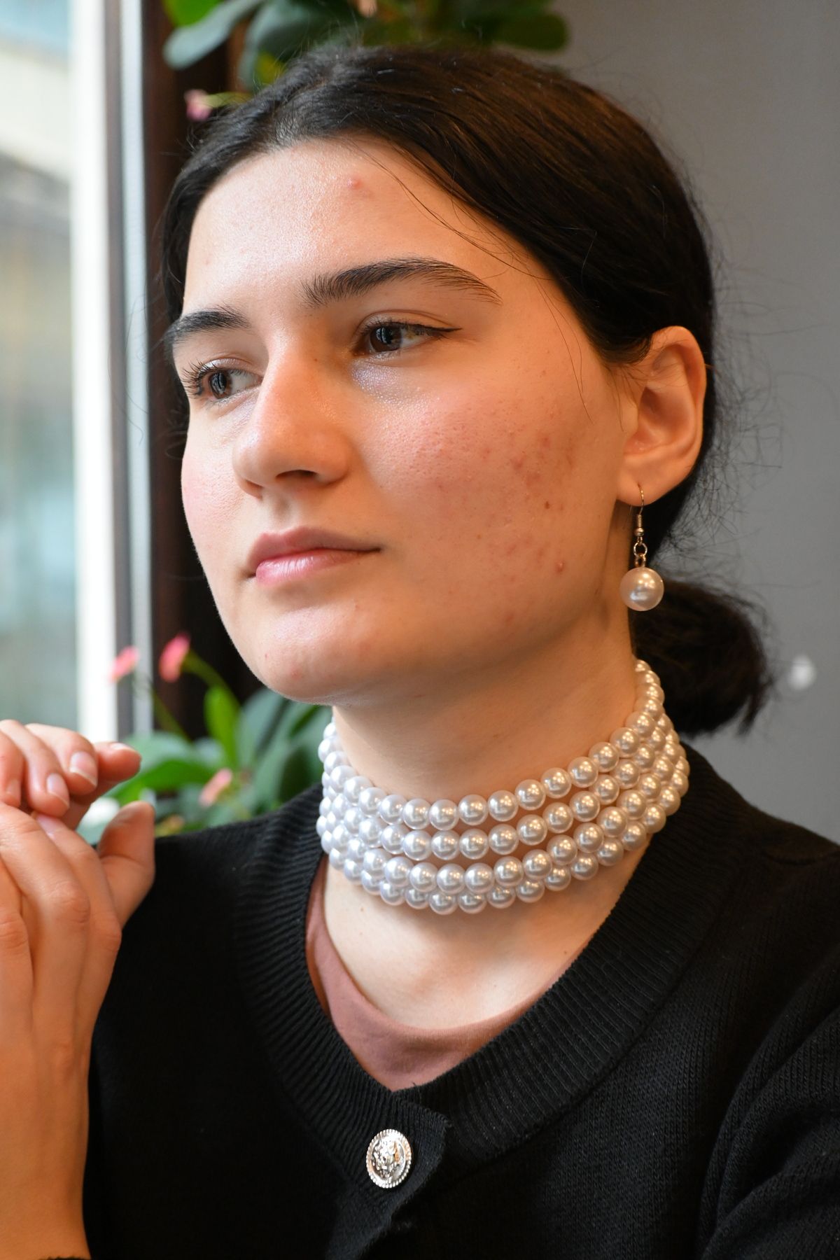 SHİNELİZE 4 katmanlı inci choker kolye, tasarım choker kolye, el yapımı choker kolye, beyaz inci