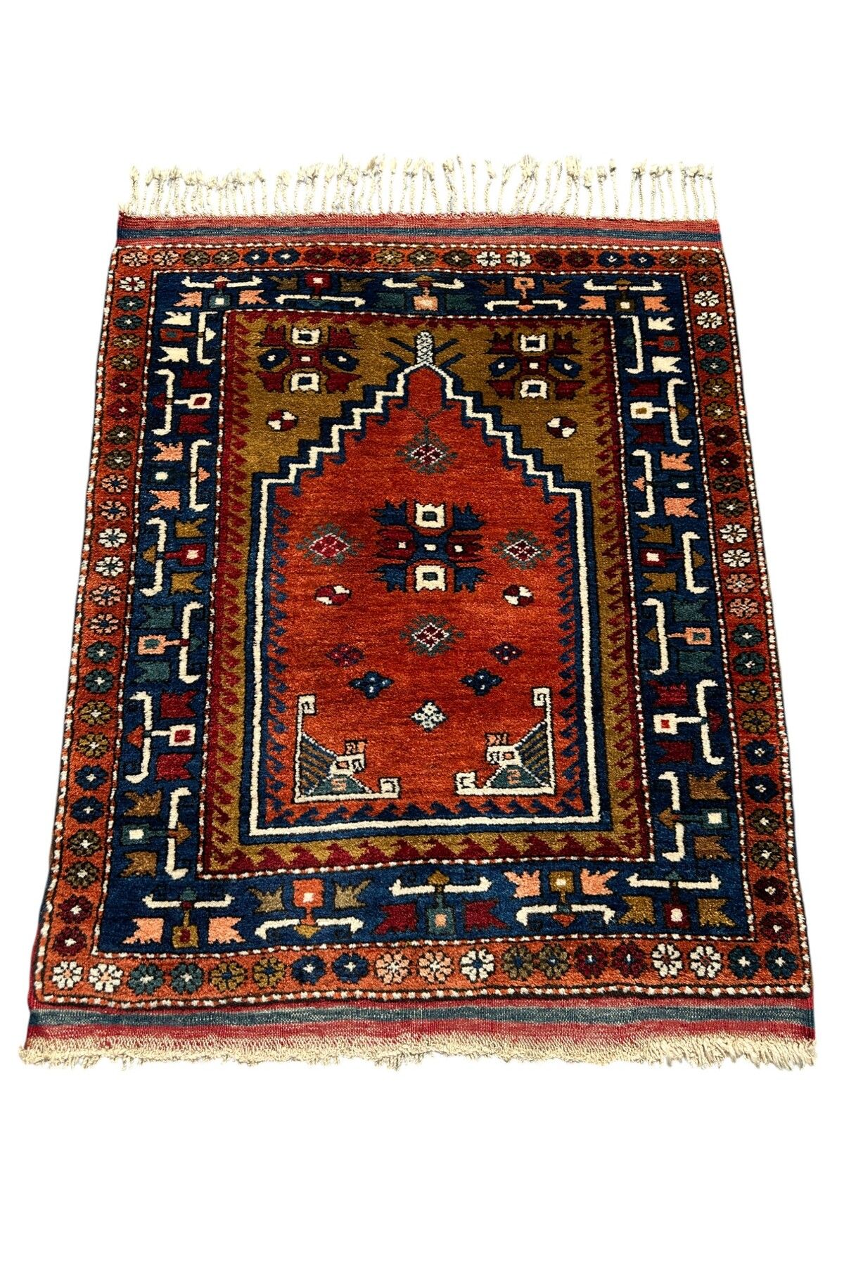 BURAK HALI El Dokuma Koleksiyonluk Mihraplı Dazkırı Halısı 97x120 Kök Boya Antika Halı