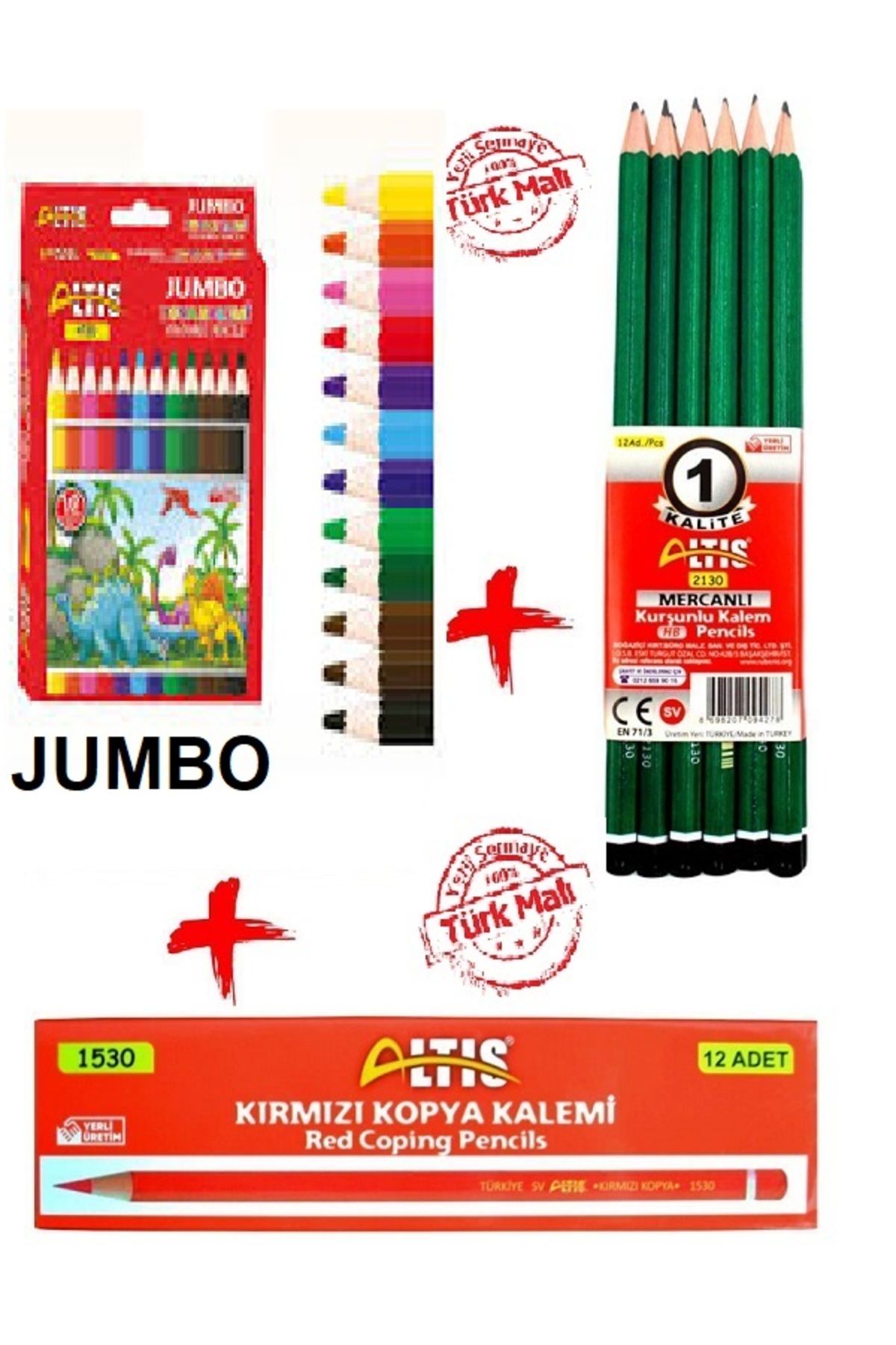 Beyas Kuru Boya JUMBO KALIN 12'li uzun BOY + 12 adet Kurşun kalem +12 adet Kırmızı + hediyemiz