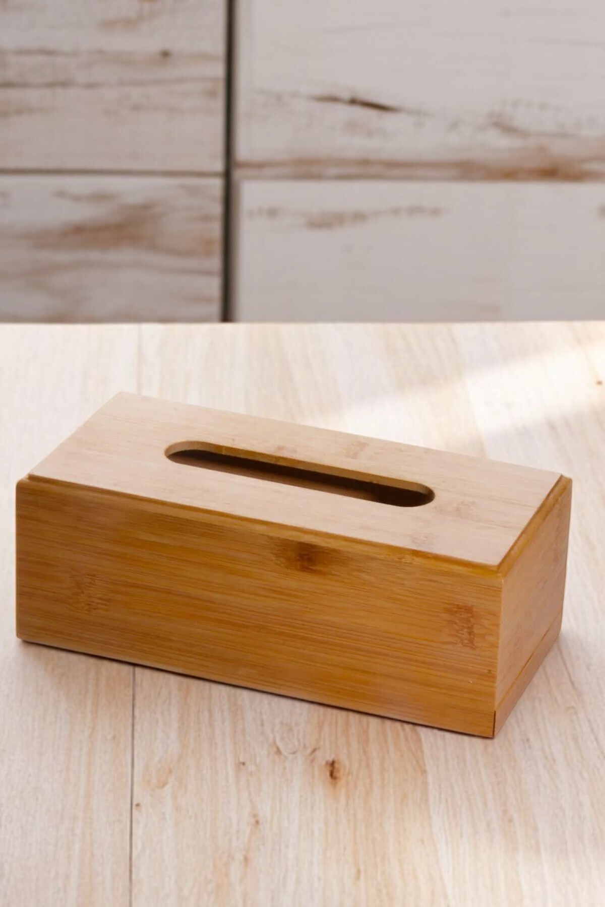 Home-Rectangular Bamboo Desktop Paper Napkin Holder - Tissue Box 3
