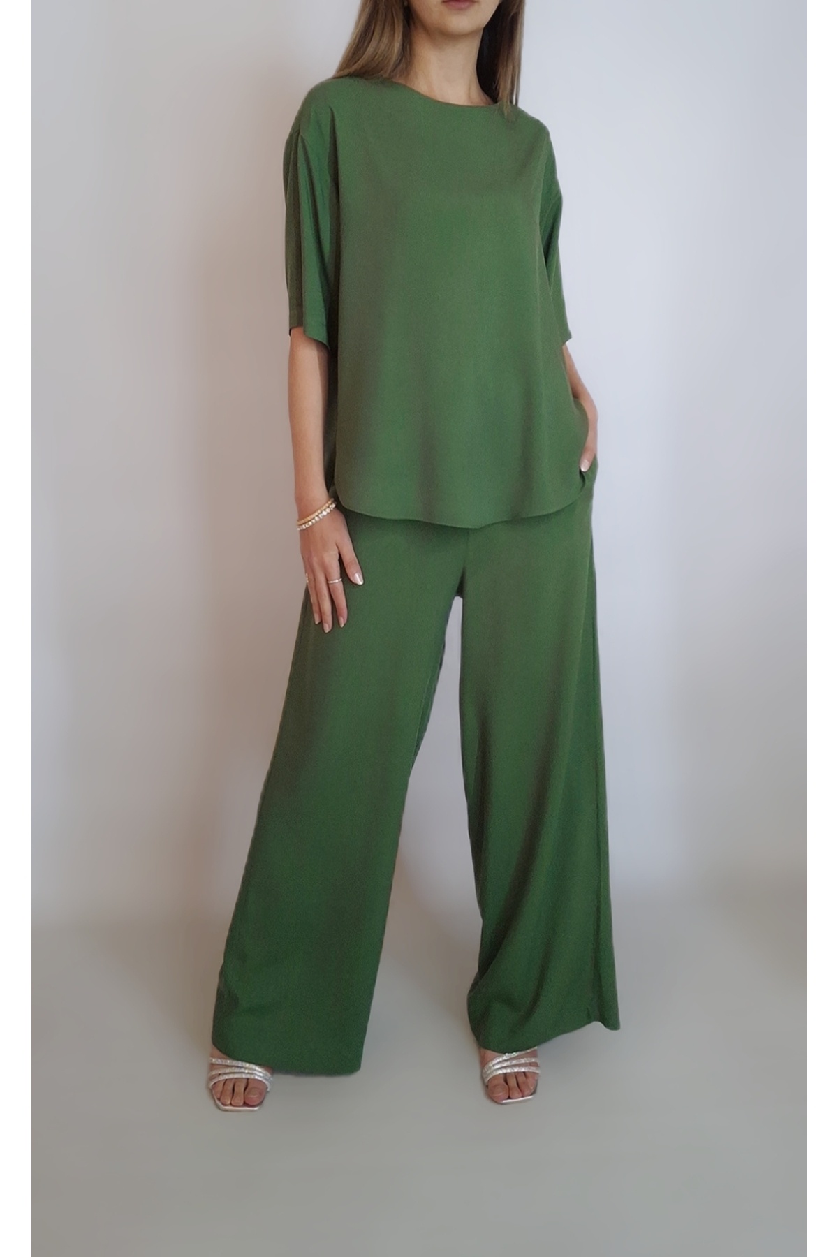 oyagüler-Women's Khaki Green Cycling Collar Trousers Viscosa Suit Yy 101221 3