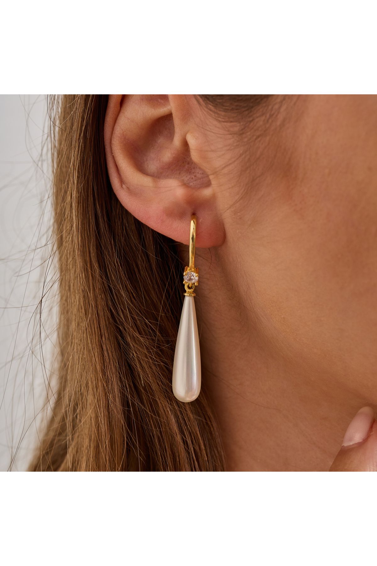 GOWA DESIGN 925 Ayar Gümüş Altın Kaplama Zarif İnci Küpe – 5 cm