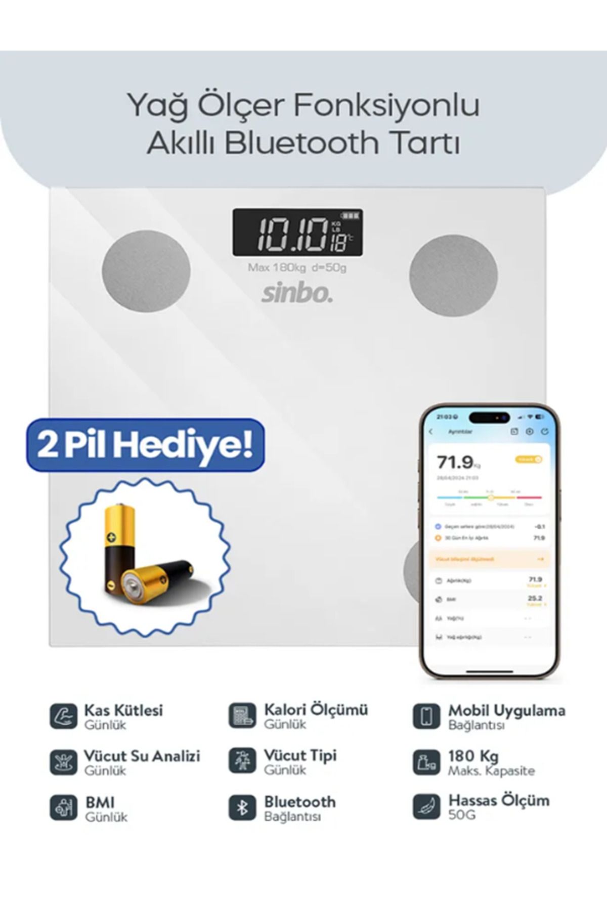 Sinbo Bluetoothlu Yağ Ölçer Baskül SBS-4471