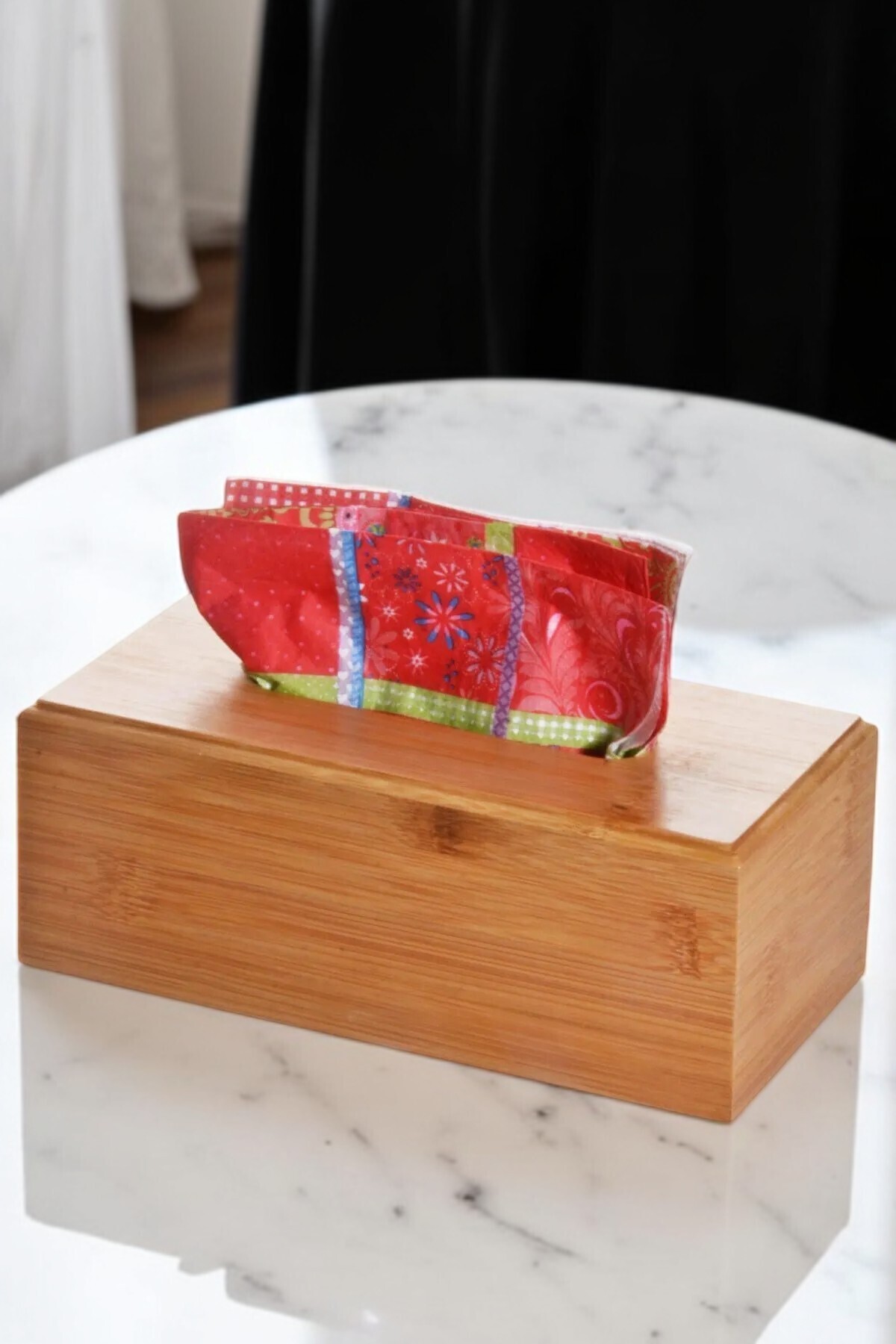 Home-Rectangular Bamboo Desktop Paper Napkin Holder - Tissue Box 2