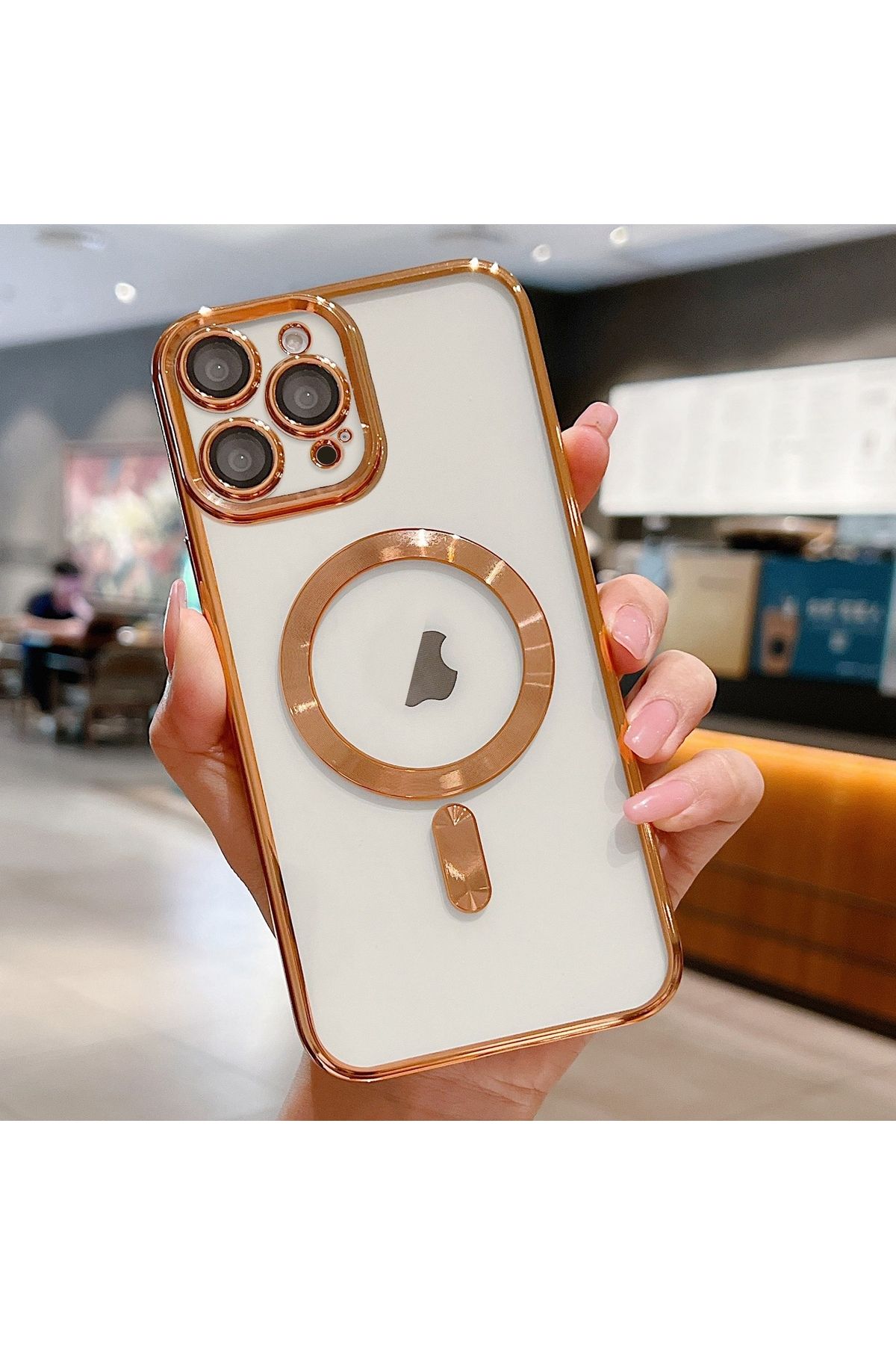 PSGT Apple Iphone 12 Pro Max Kılıf Magsafe Kamera Lensli Korumalı Şeffaf Silikon Kapak