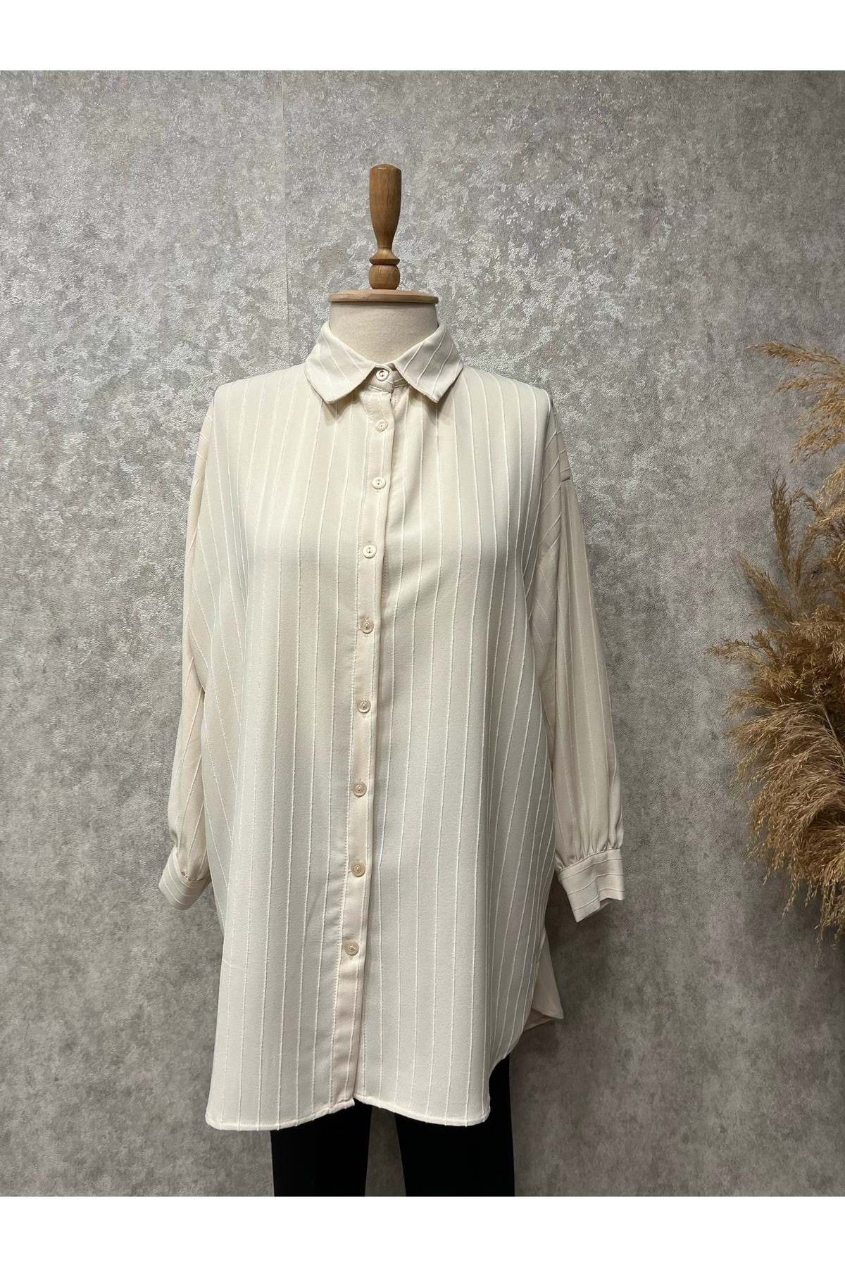 Eylül 25Y1573 GÖMLEK ÇİZGİLİ ÖNÜ KISA ARKASI UZUN - EYLÜL - 25Y1573 - TAŞ - STANDART