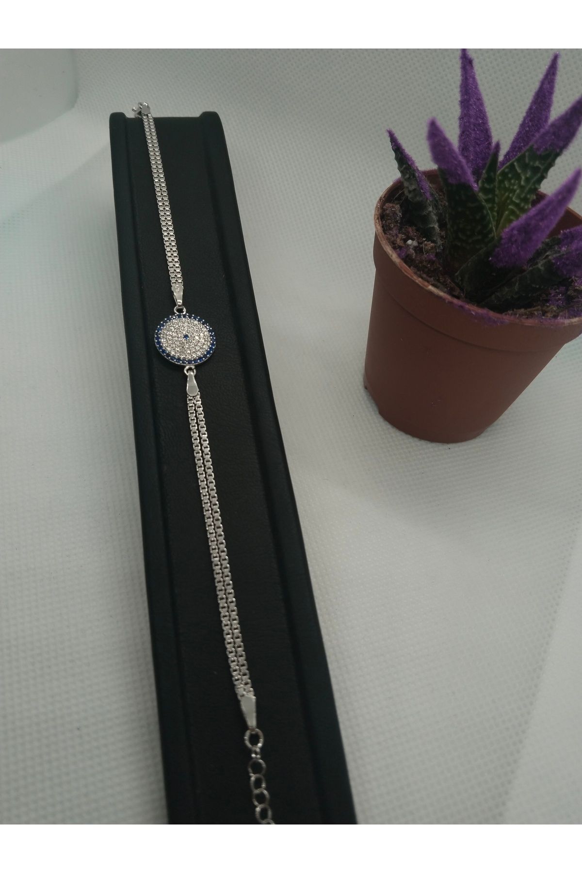 MehVa Silver 925 ayar gümüş zirkon taş rodyum kaplama büyük sosyete gözü kadın bileklik