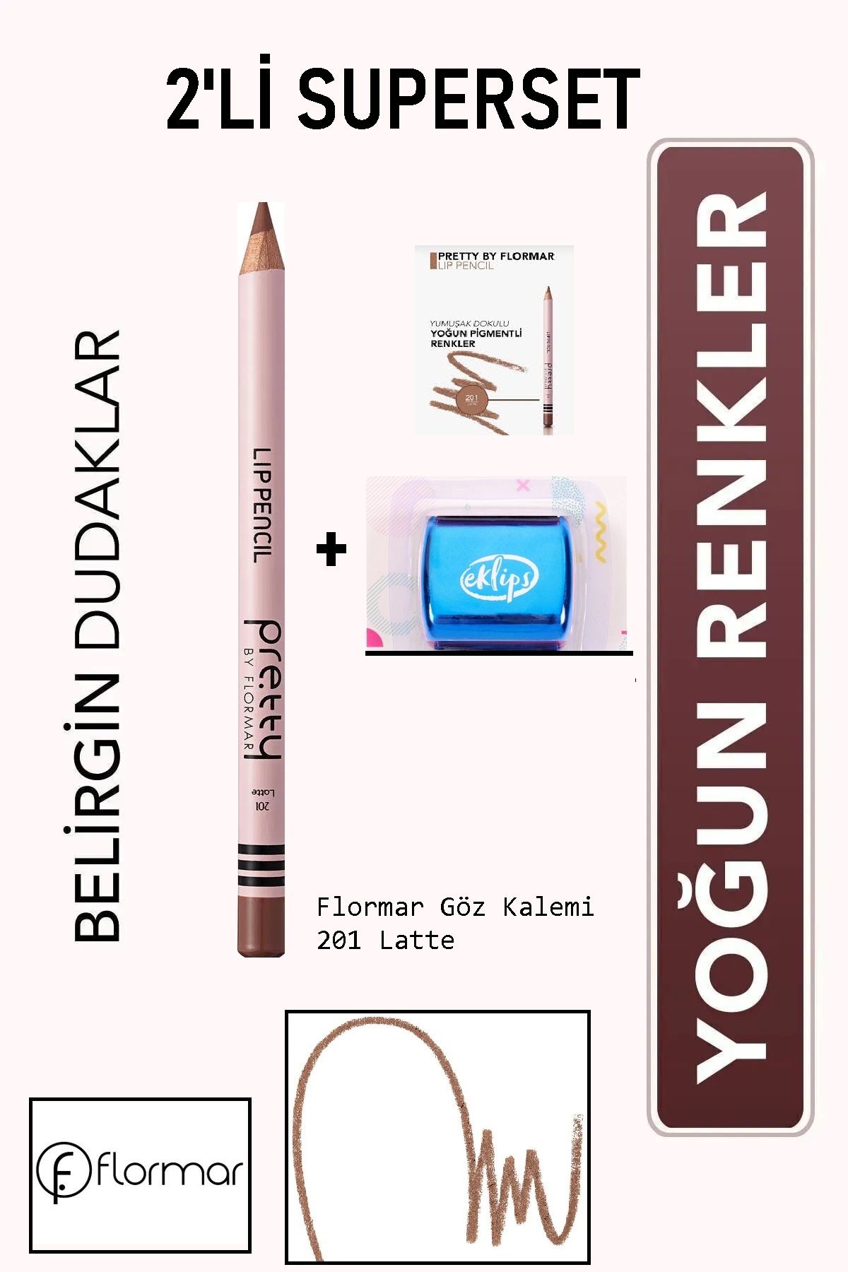 Stilyoner Pretty by Dudak Kalemi 201 Latte + Asortili Makyaj Kalemtraşı 2'li Superset