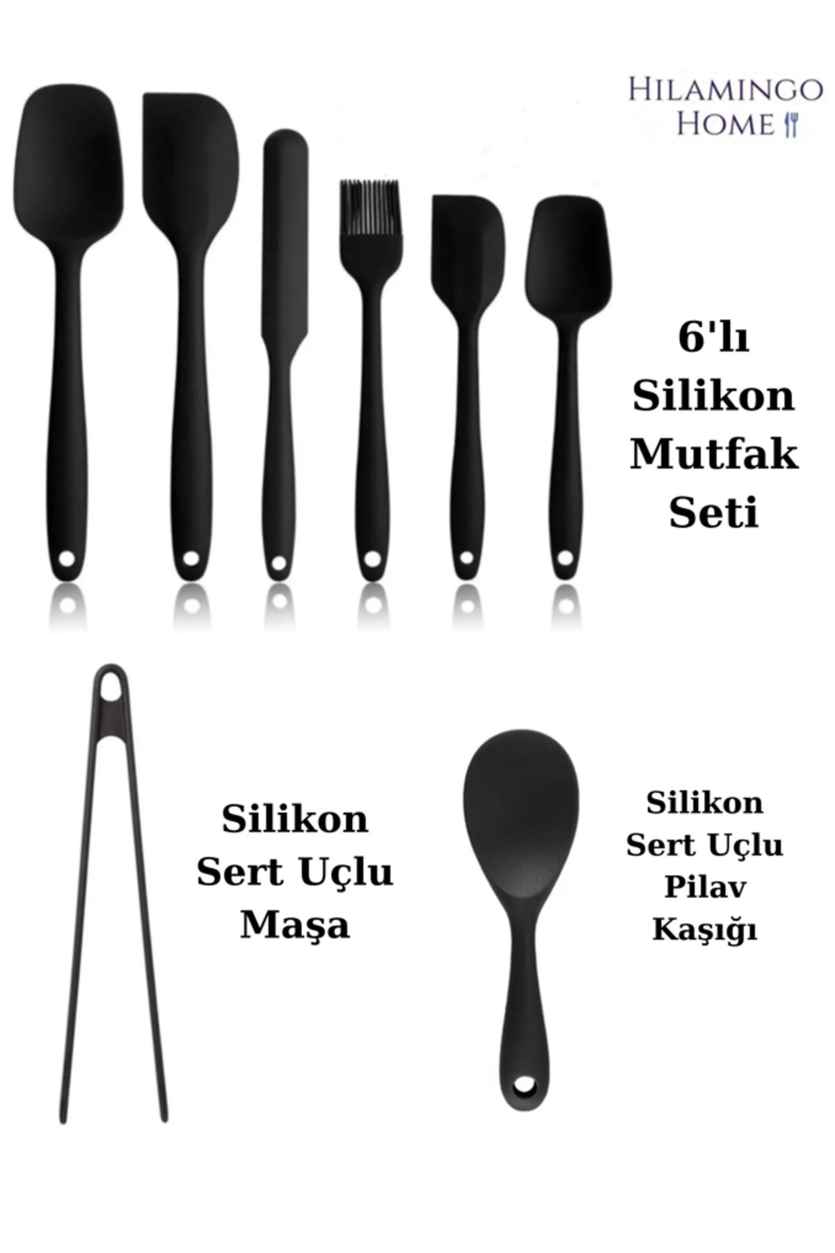 Hilamingo Home 8'li Mutfak Gereçleri Seti; 6 Lı Servis Seti, Silikon Maşa, Silikon Pilav Kaşığı
