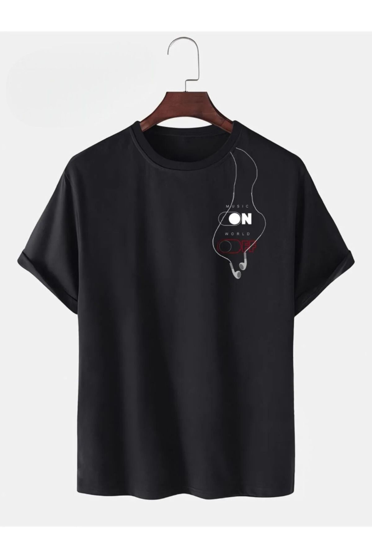 İnazuma Outdoors İnazuma Unisex Oversize Baskılı Pamuklu Bisiklet Yaka Kısa Kollu SİYAH T-shirt