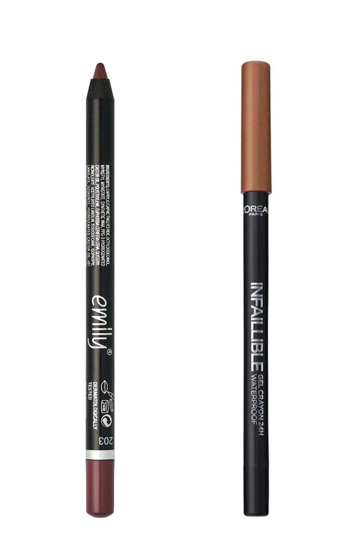 EMILY Dudak Kalemi No: 203 & Kahverengi Eyeliner - Infaillible Gel Crayon Eyeliner 05 Cooper