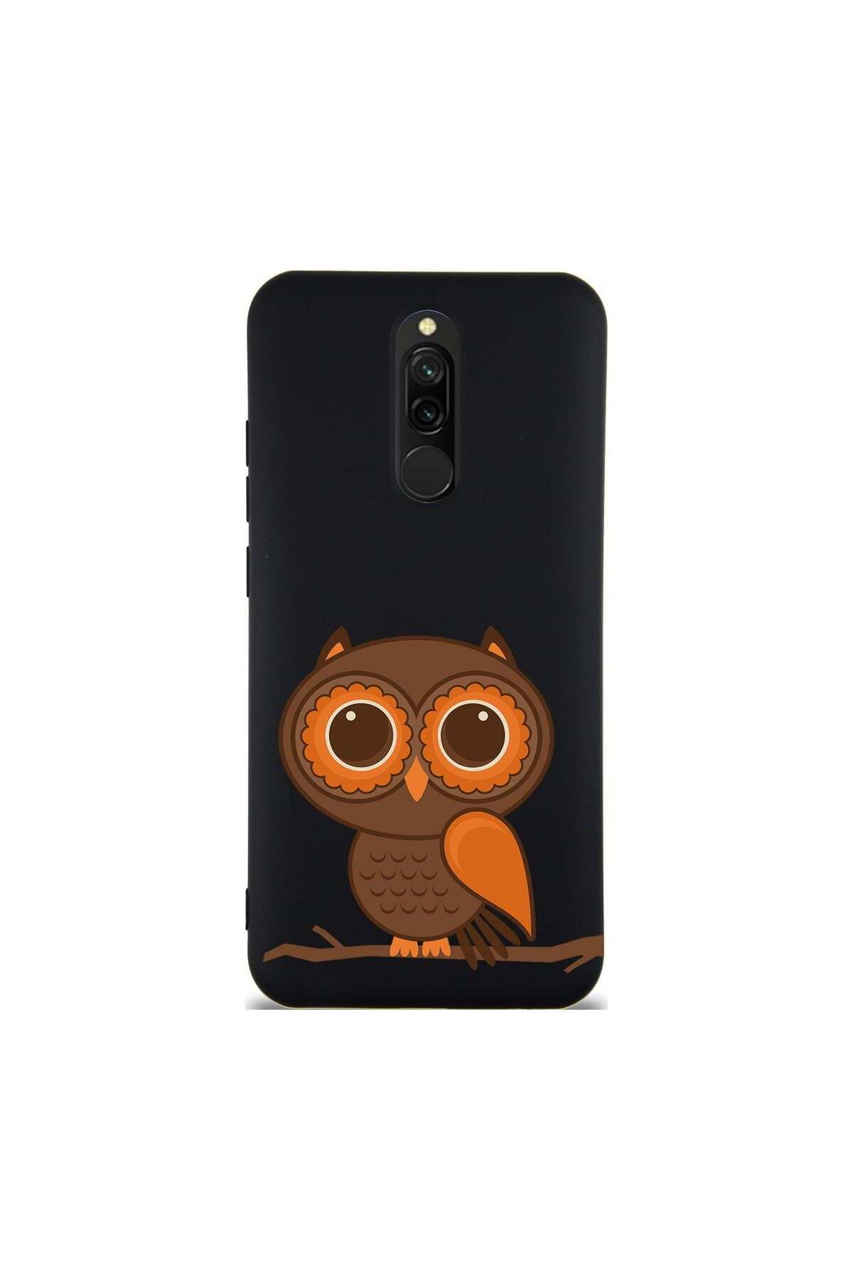 PrintiFy Xiaomi Redmi 8 ile Uyumlu Baykuş (0214a) Tasarımlı Siyah Lansman Silikon Kılıf