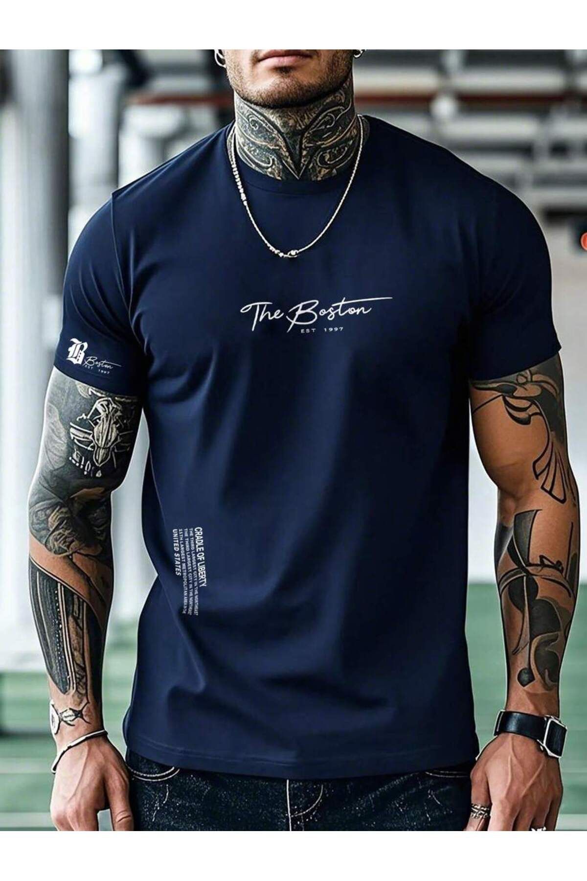 PAVRO Unisex Oversize tişörT Çok Renkli the boston Baskılı T-shirt
