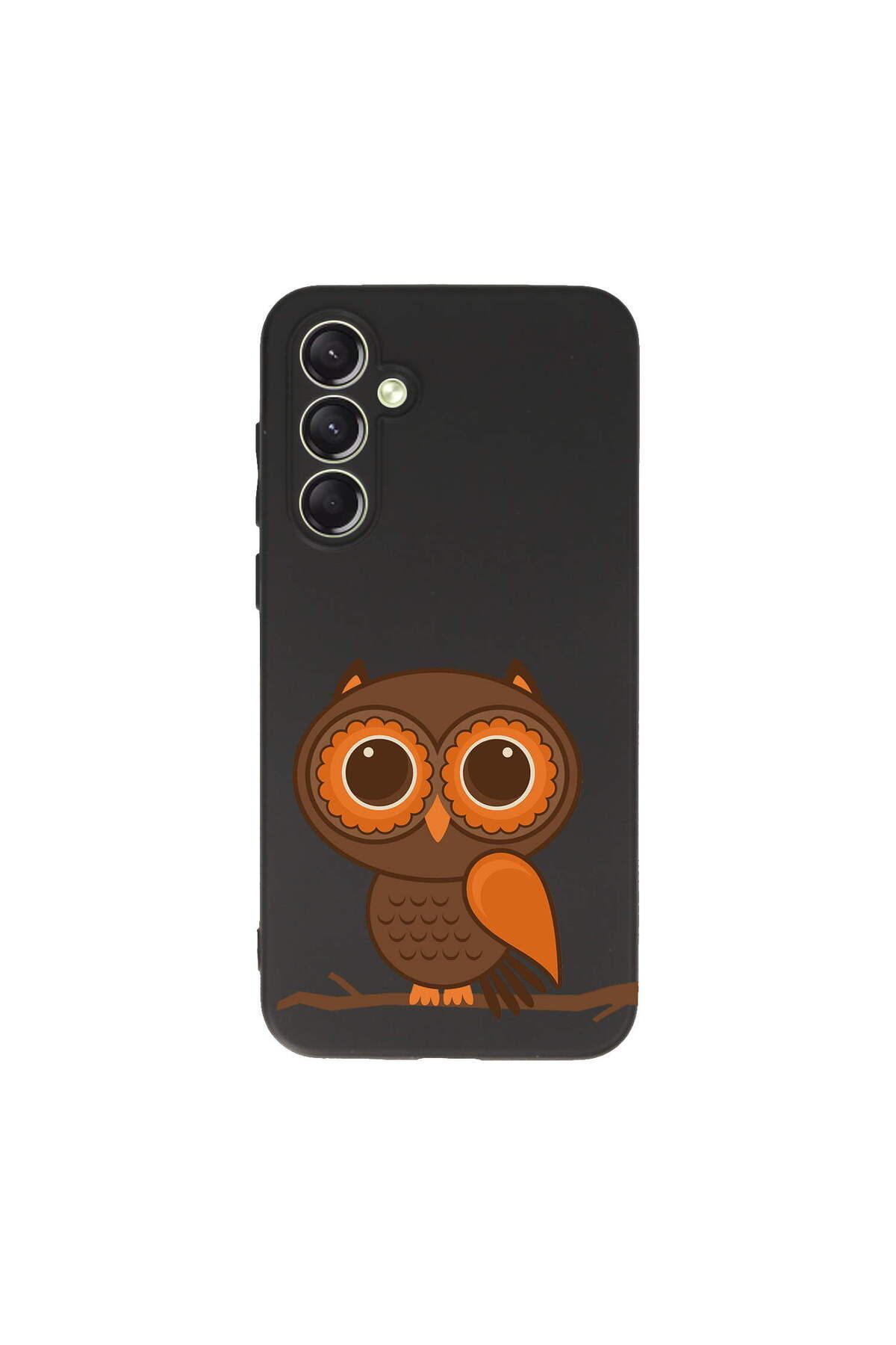 PrintiFy Samsung Galaxy A24 ile Uyumlu Baykuş (0214a) Tasarımlı Siyah Lansman Silikon Kılıf