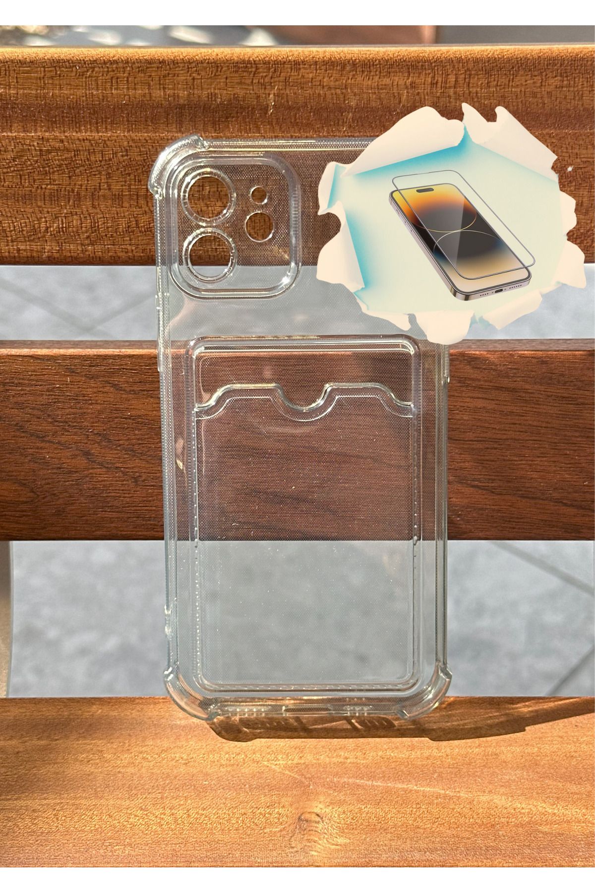 CNL iPhone 12 Uyumlu Kamera Korumalı Kartlıklı Antrasit Darbe Emici Kılıf - Kırılmaz Cam Hediyeli