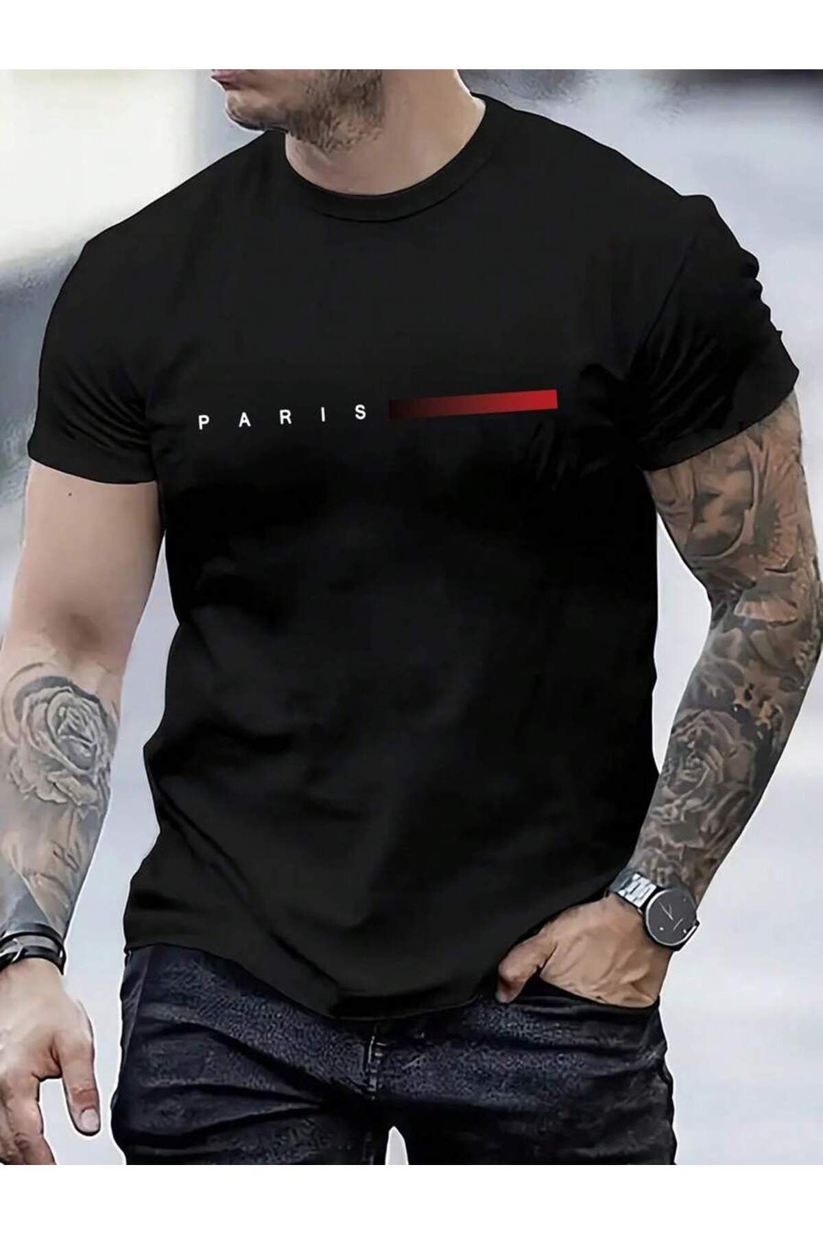 PAVRO Unisex Oversize tişört Paris Baskılı T-shirt