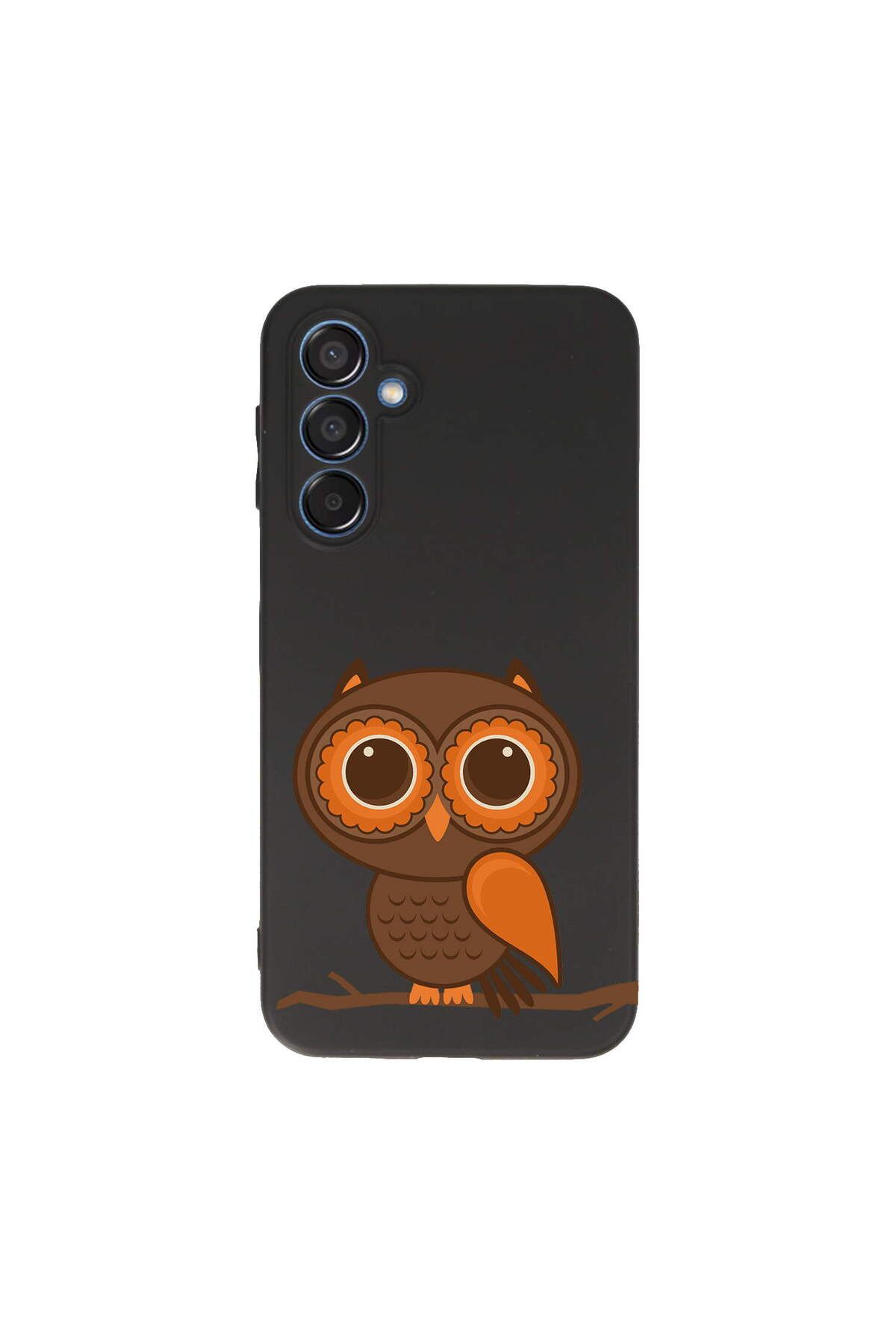 PrintiFy Samsung Galaxy M15 ile Uyumlu Baykuş (0214a) Tasarımlı Siyah Lansman Silikon Kılıf