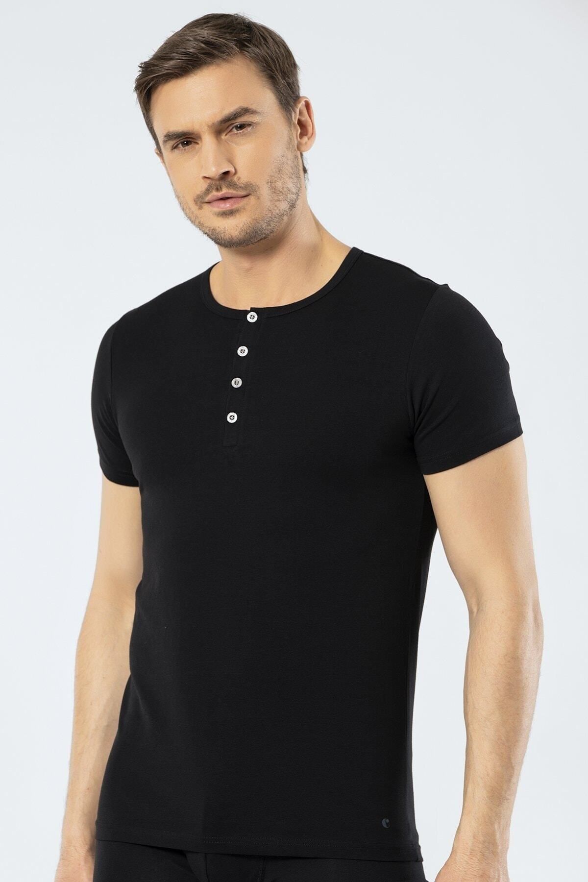 Cacharel Erkek Bisiklet Yaka Düğmeli Kısa Kol Fit T-shirt