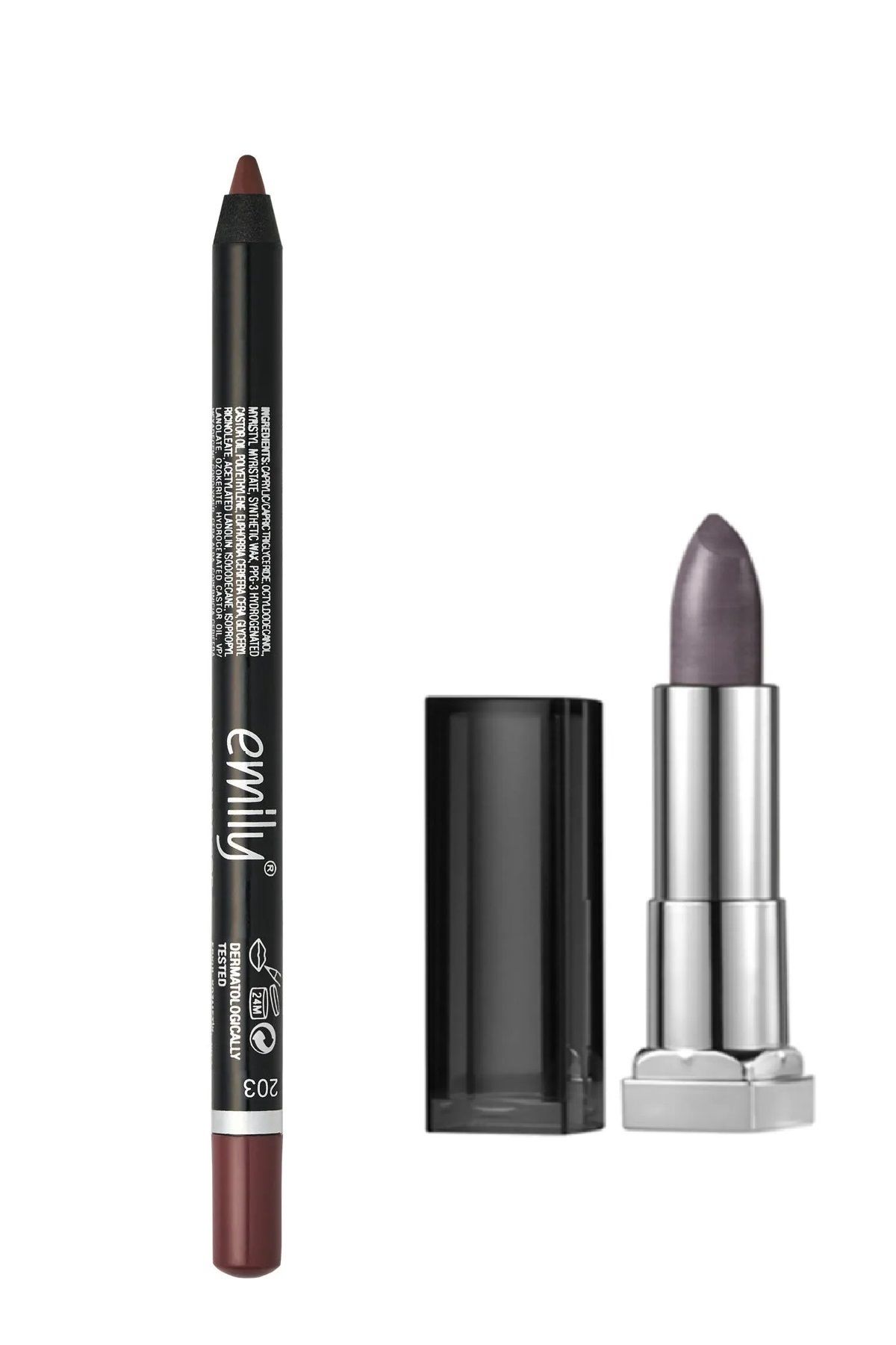 EMILY Dudak Kalemi No: 203 & Maybelline New York Sensational Mat Metalik Ruj -35 Steel Chic