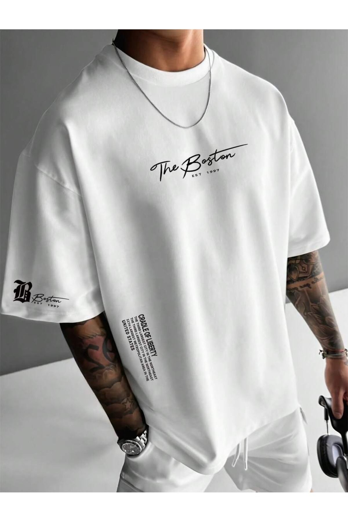 PAVRO Unisex Oversize tişörT Çok Renkli the boston Baskılı T-shirt