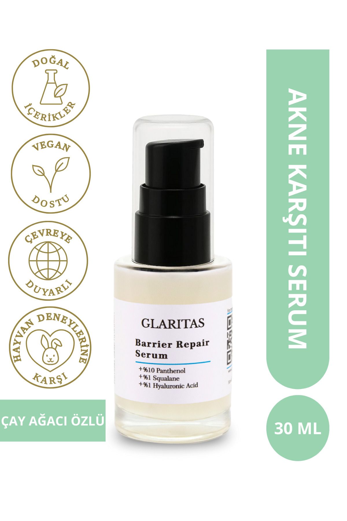 Glaritas Siyah Nokta Karşıtı Serum, %10 Niacinamide, %1 Zinc PCA, Çay Ağacı Özlü, 30 ml