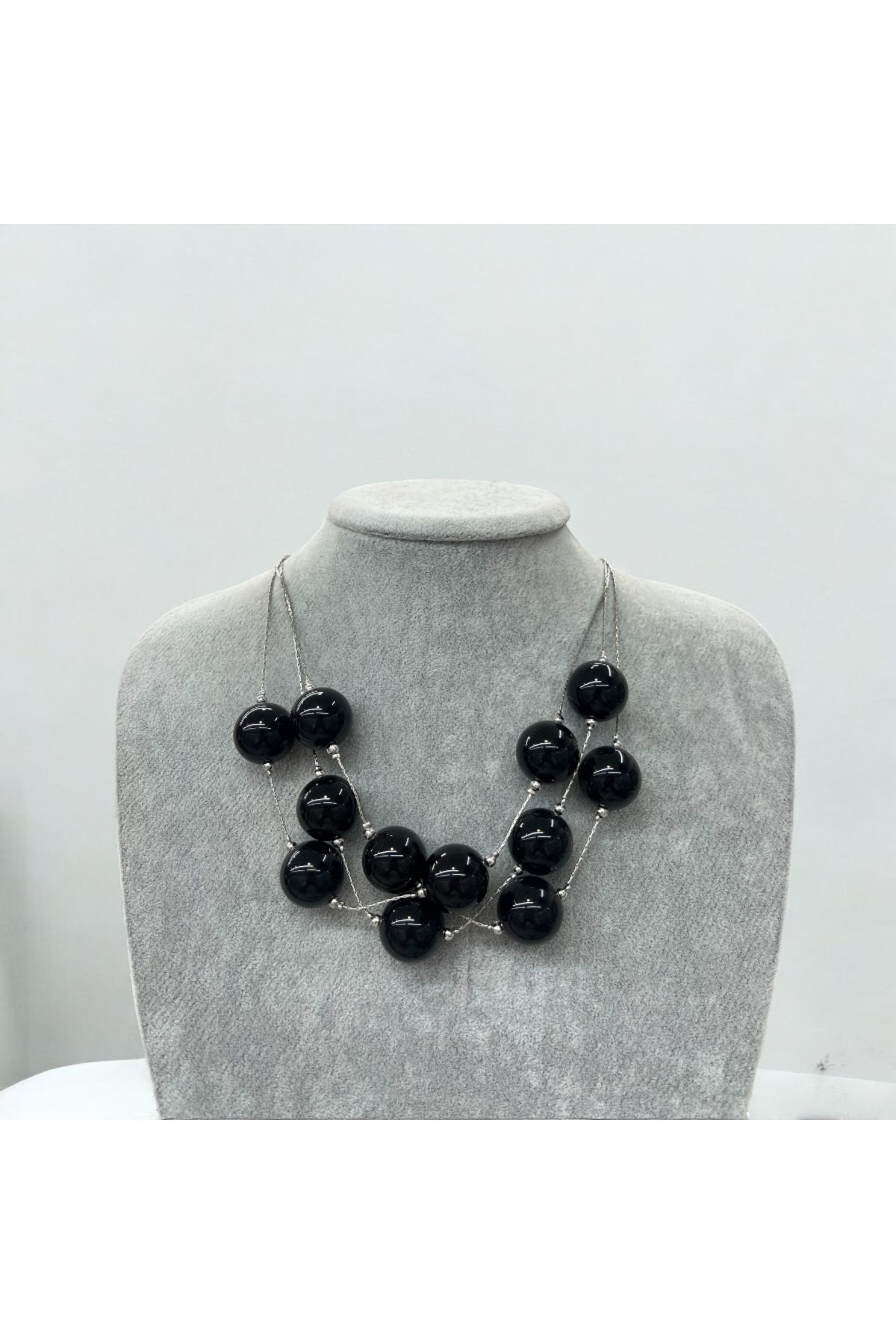 Esdem Accessories Siyah üçlü sarmal inci kolye